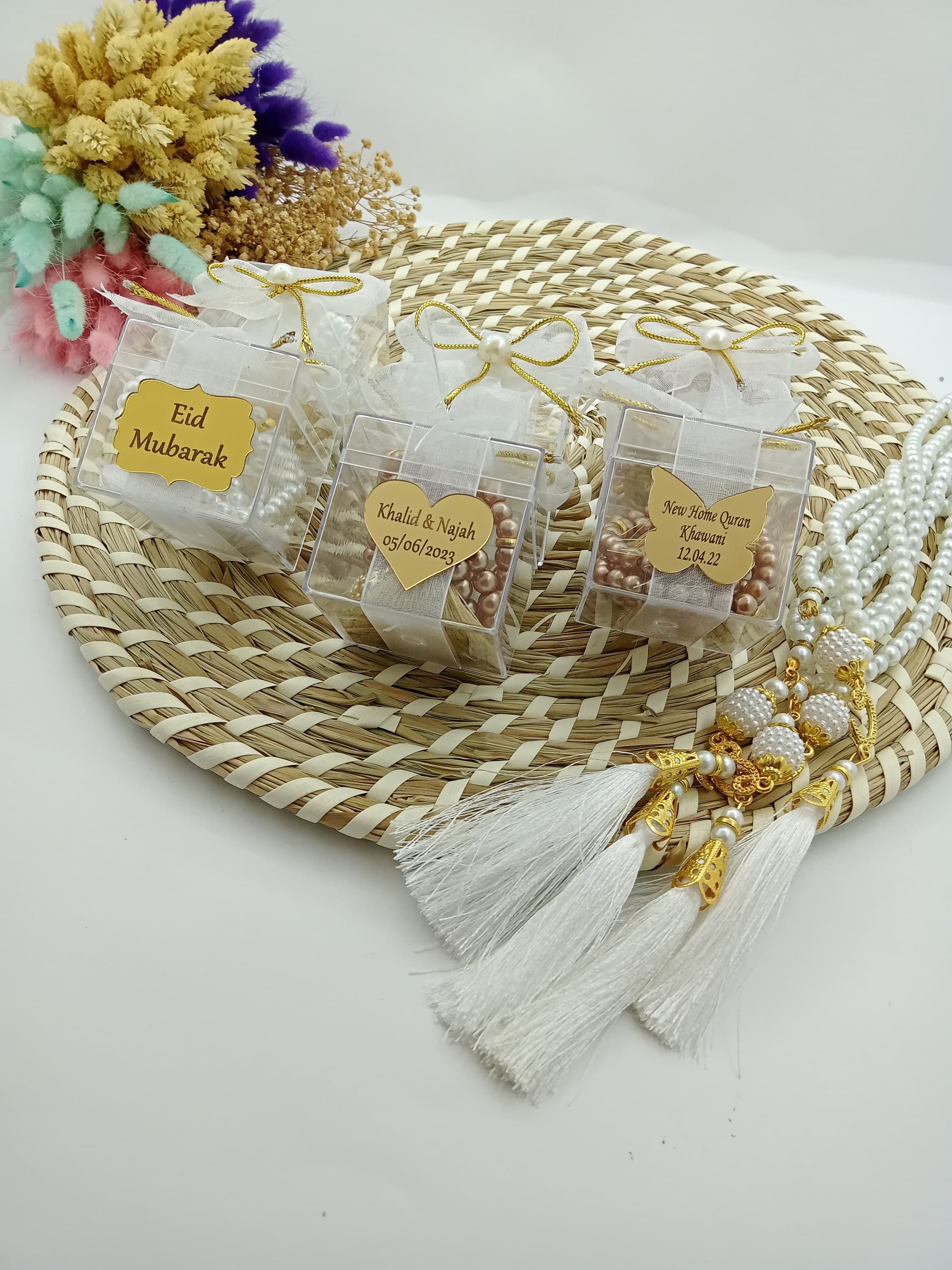 Personalized Pearl Tasbih Prayer Beads, Eid Gift, Muslim Favors