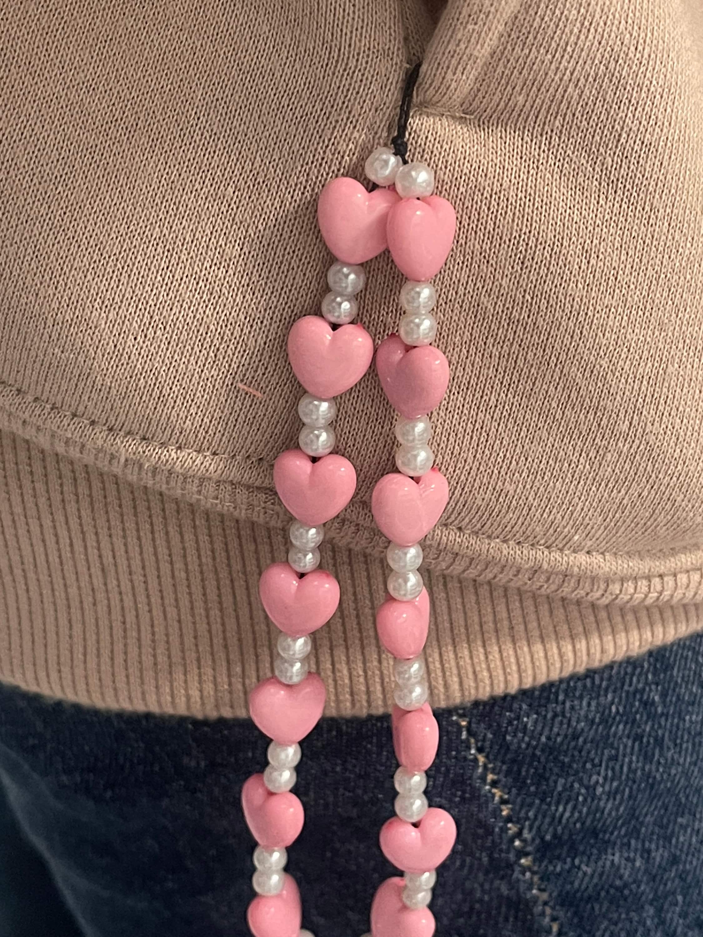 Pink Heart Beaded Phone Strap
