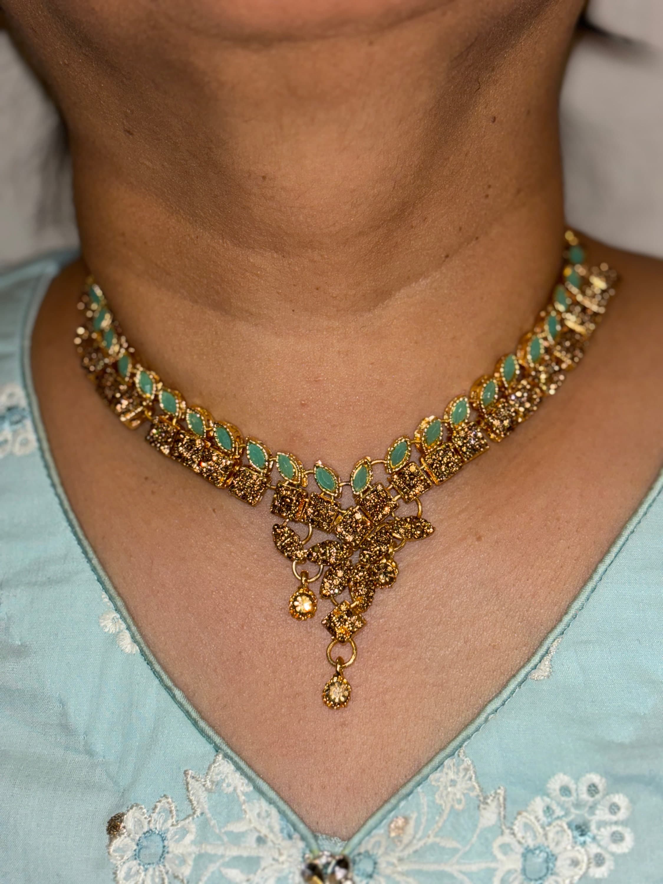 Mint Blue Green Necklace and Earrings and Tikka Set/Pakistani Jewellery Set/Y2K/Indian Jewellery