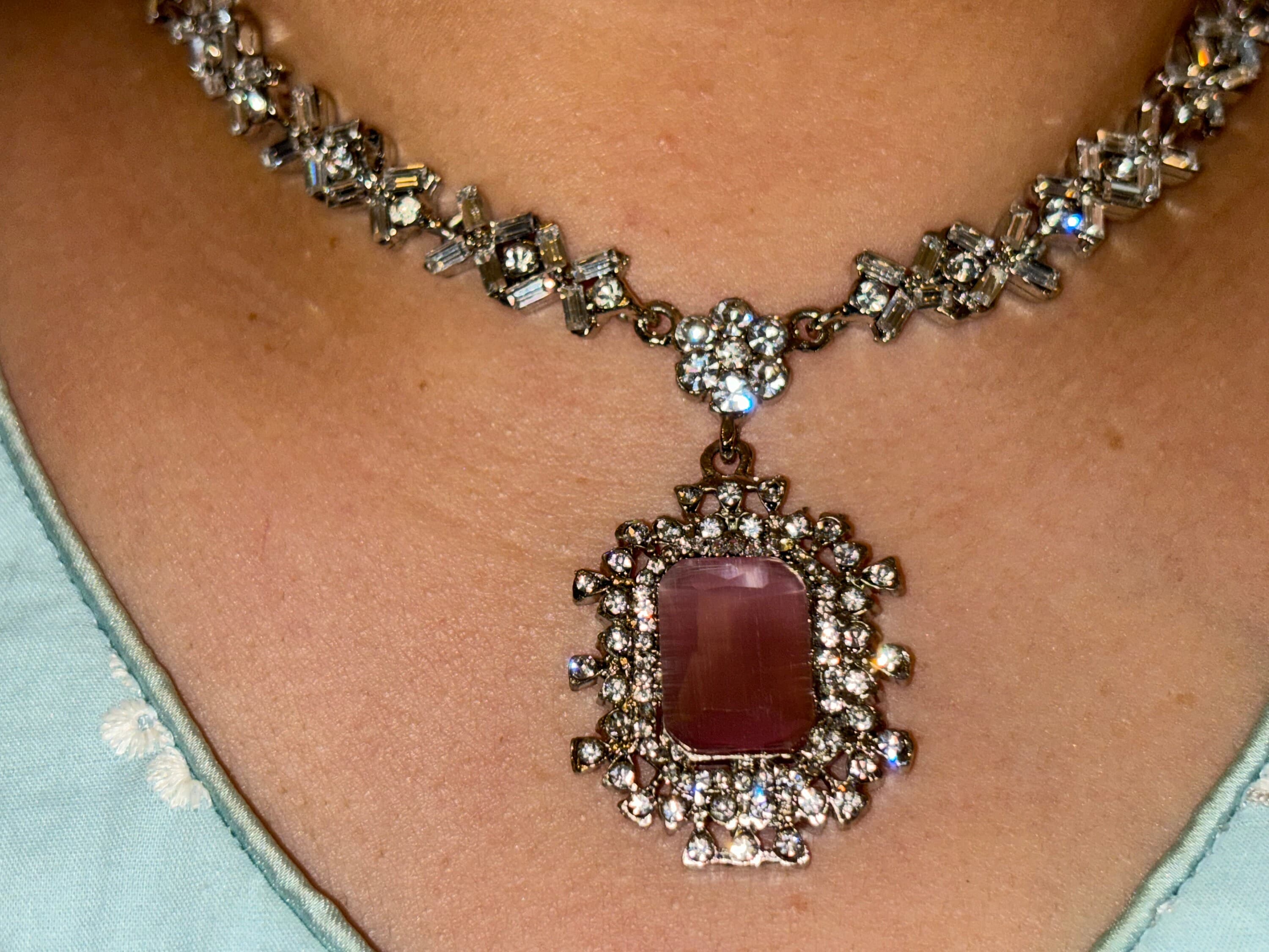 Baby Pink Necklace and Earrings and Tikka Set/Pakistani Jewellery Set/Y2K/Indian Jewellery - image 4