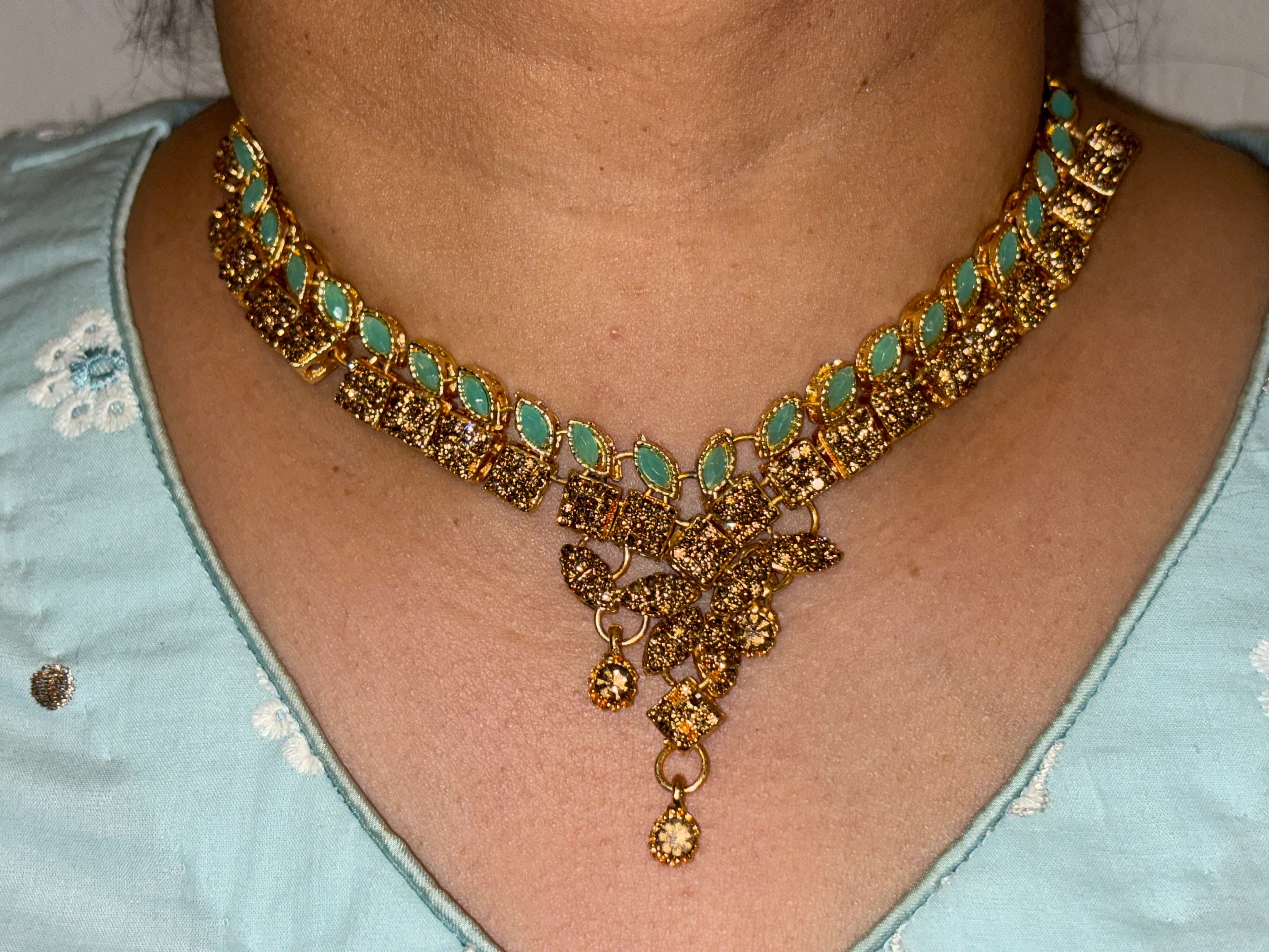 Mint Blue Green Necklace and Earrings and Tikka Set/Pakistani Jewellery Set/Y2K/Indian Jewellery - image 5