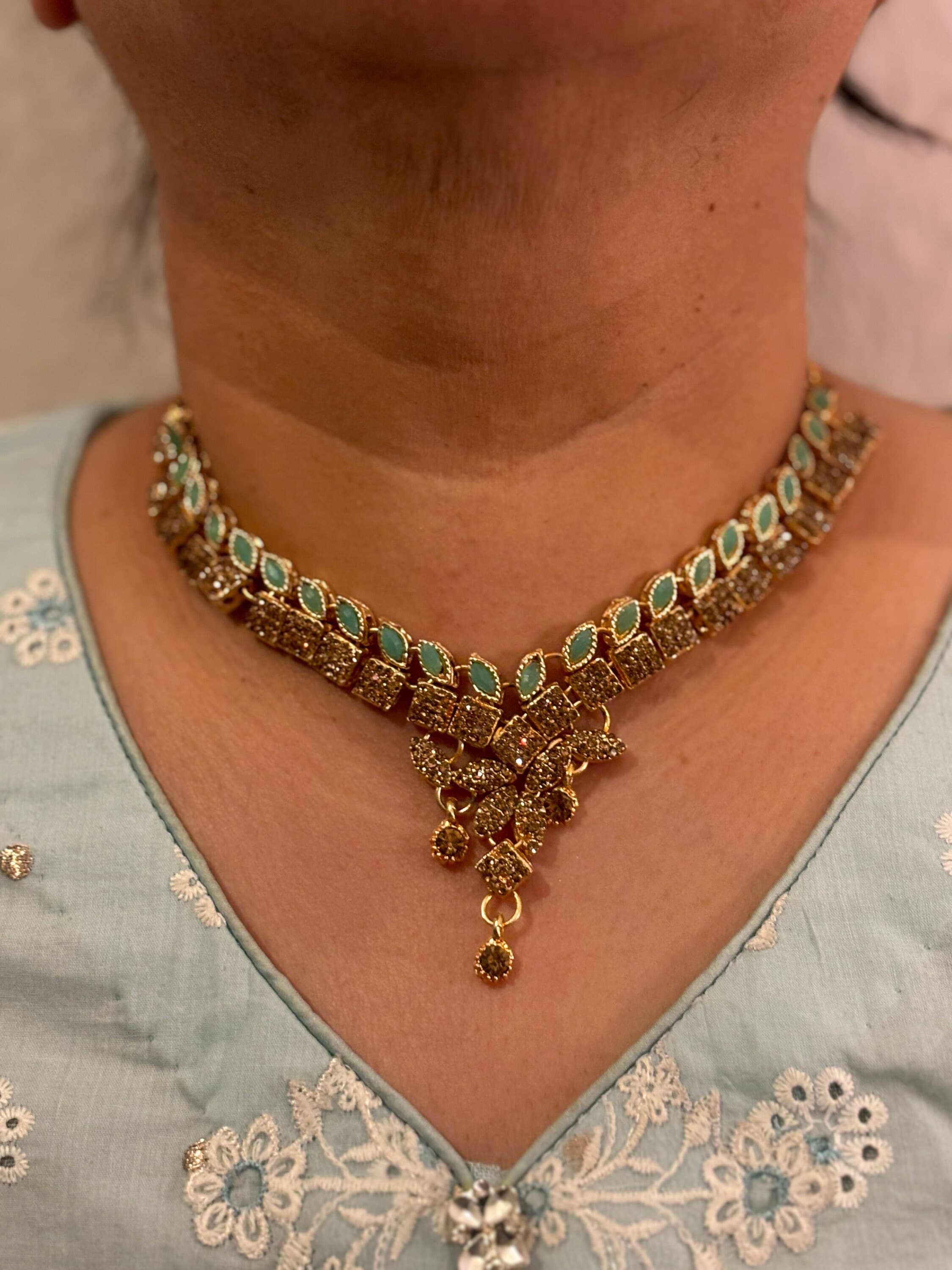 Mint Blue Green Necklace and Earrings and Tikka Set/Pakistani Jewellery Set/Y2K/Indian Jewellery - image 3