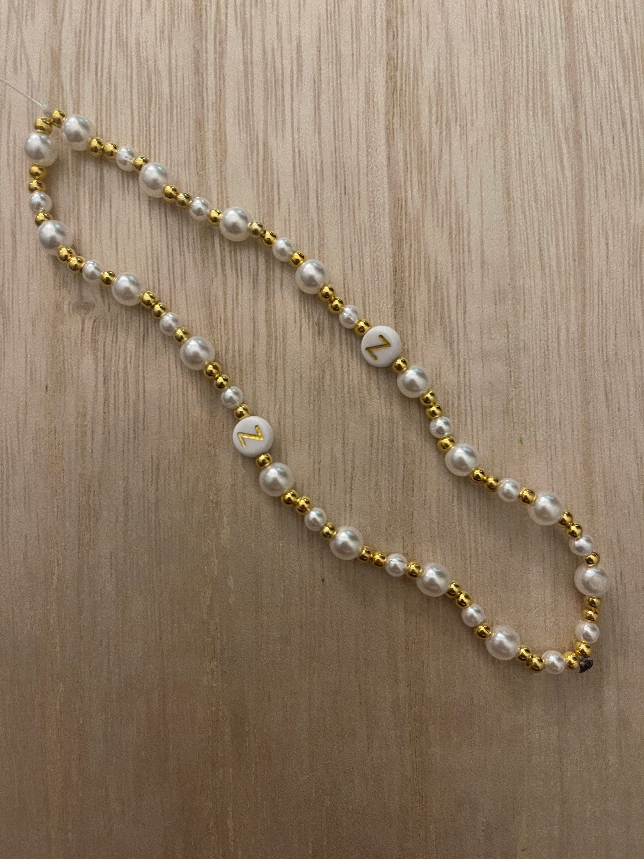 Personalised Initials Pearl Gold Beaded Phone Strap