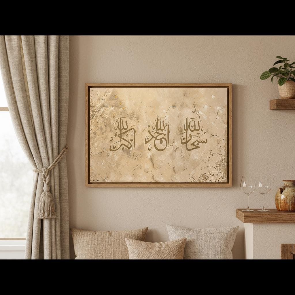 Islamic Wall Art, Abstract Muslim Decor, Beige Brown Calligraphy Print - image 5