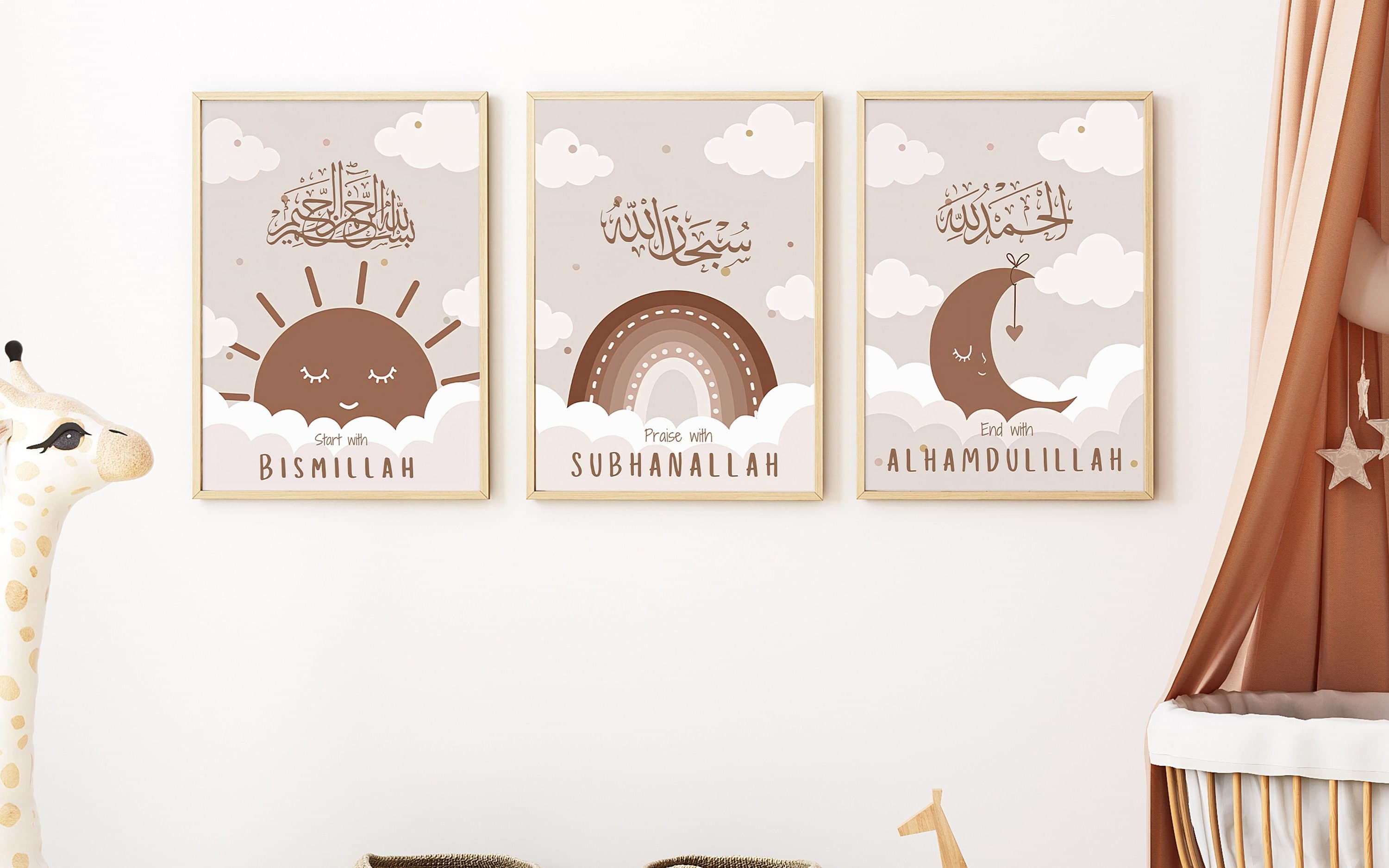 Set of 3 Bismillah Boho Islamic Nursery Prints (Digital Download)