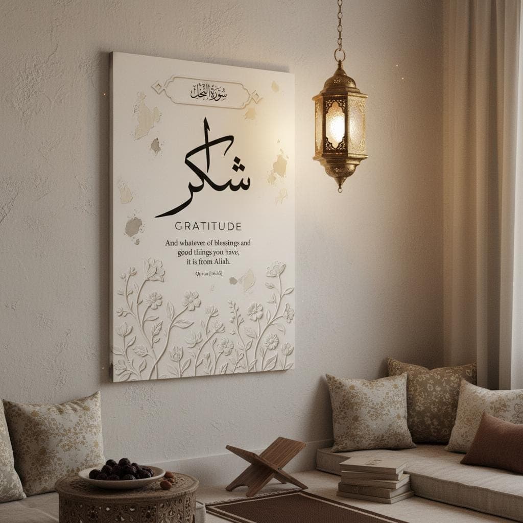 Arabic Calligraphy Shukr Gratitude Print, Islamic Quran Verse Floral Border Wall Art - image 5