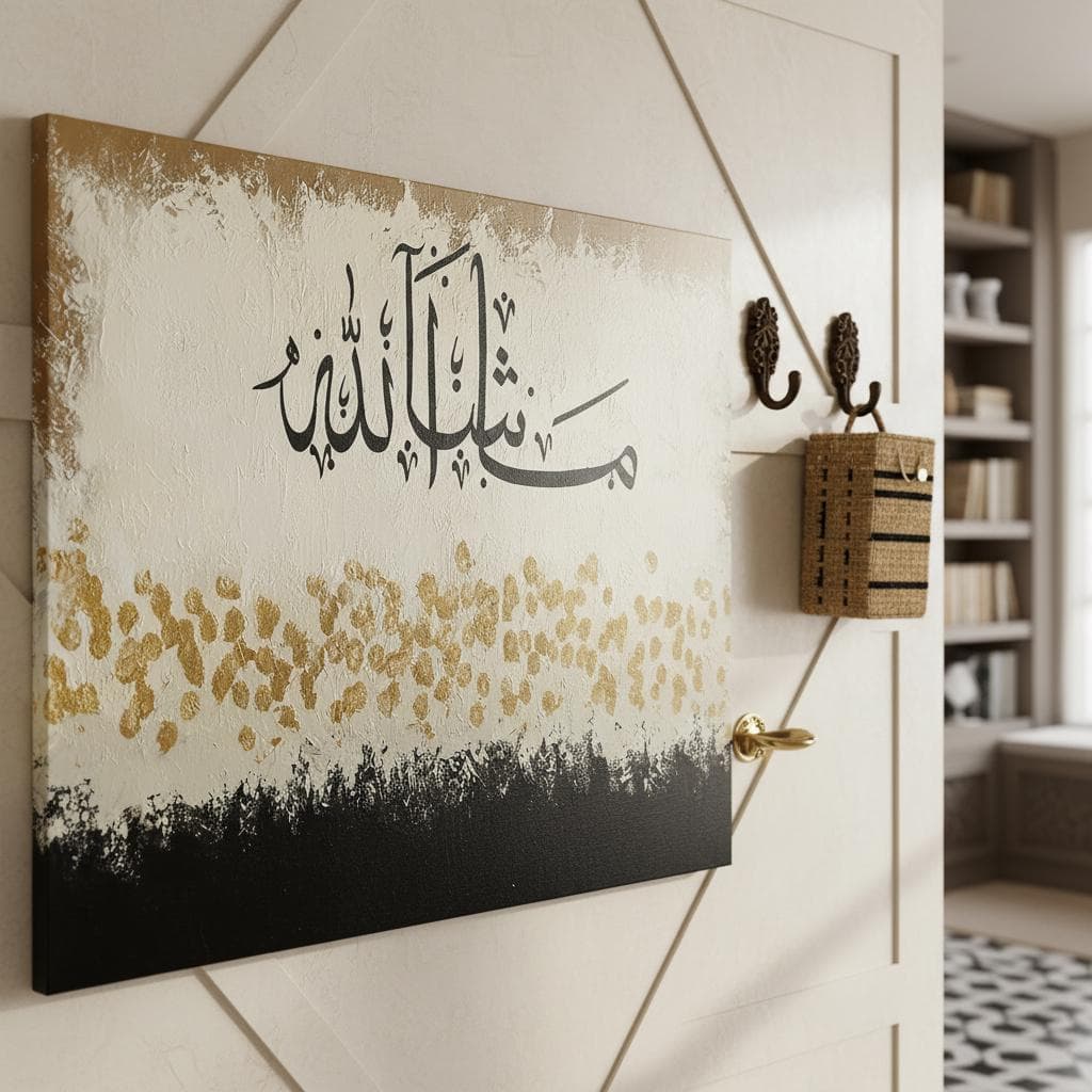 Masha'Allah Abstract Islamic Art Print | Modern Gold & Teal Calligraphy Wall Decor | Spiritual Home Accent