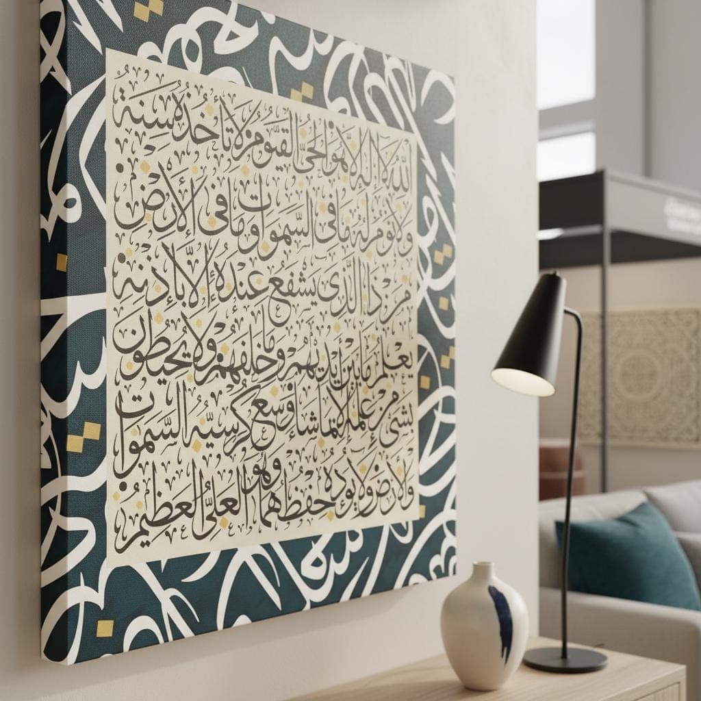 Ayatul Kursi Arabic Calligraphy Art Print | Gold Teal Abstract Islamic Wall Decor - image 3