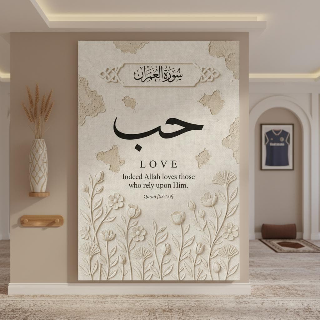Arabic Calligraphy Love Art | Textured Quranic Verse Print, Floral Islamic Decor - image 3
