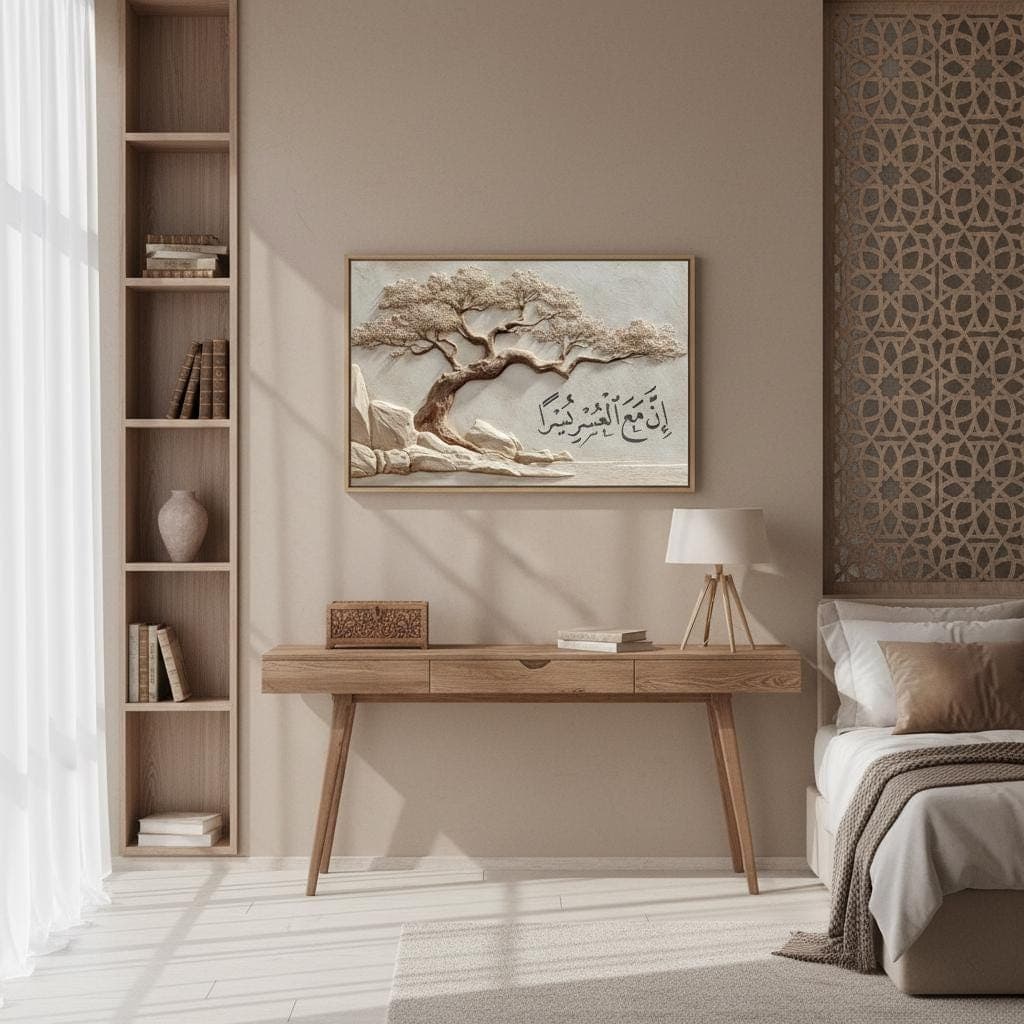 Inna Ma'al Yusra Calligraphy Print | Textured Abstract Islamic Wall Art - image 2