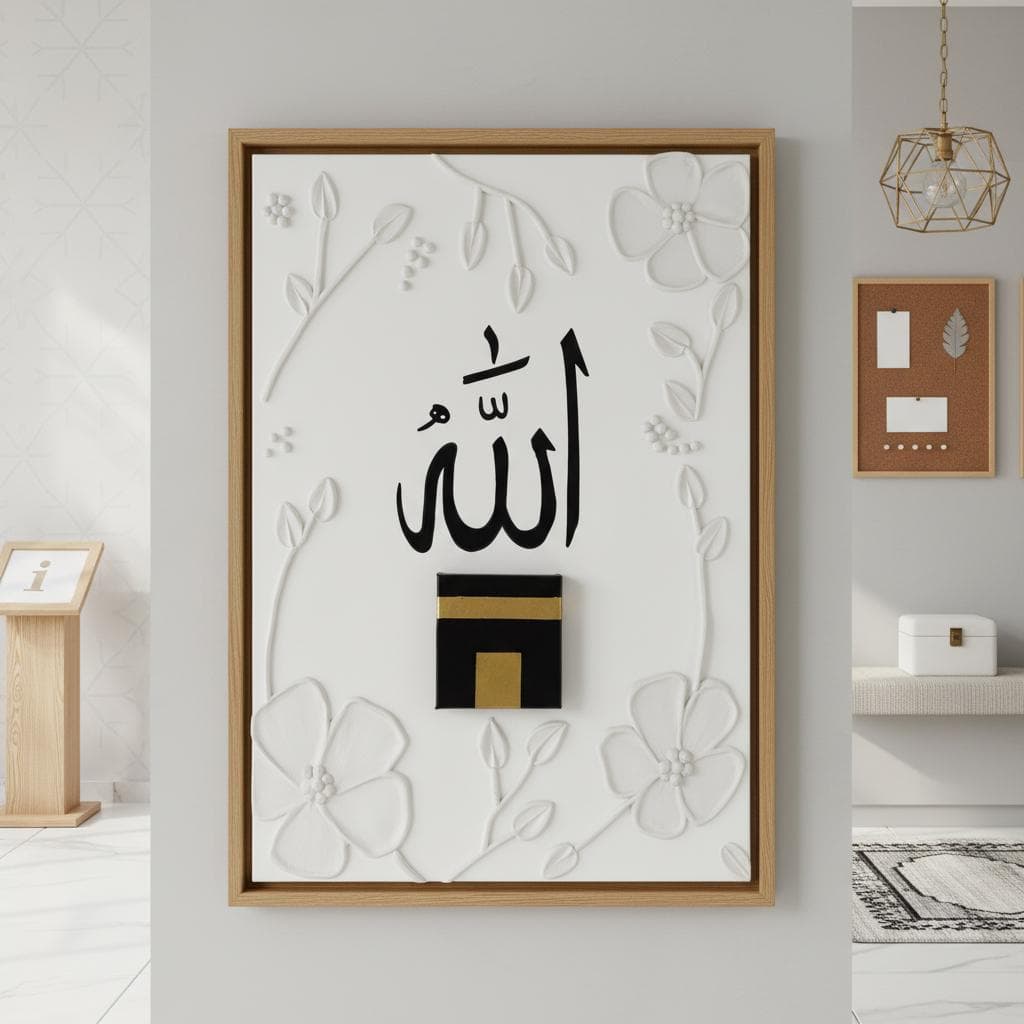 Islamic Calligraphy Art | Allah, Kaaba & Floral Motifs Canvas Print