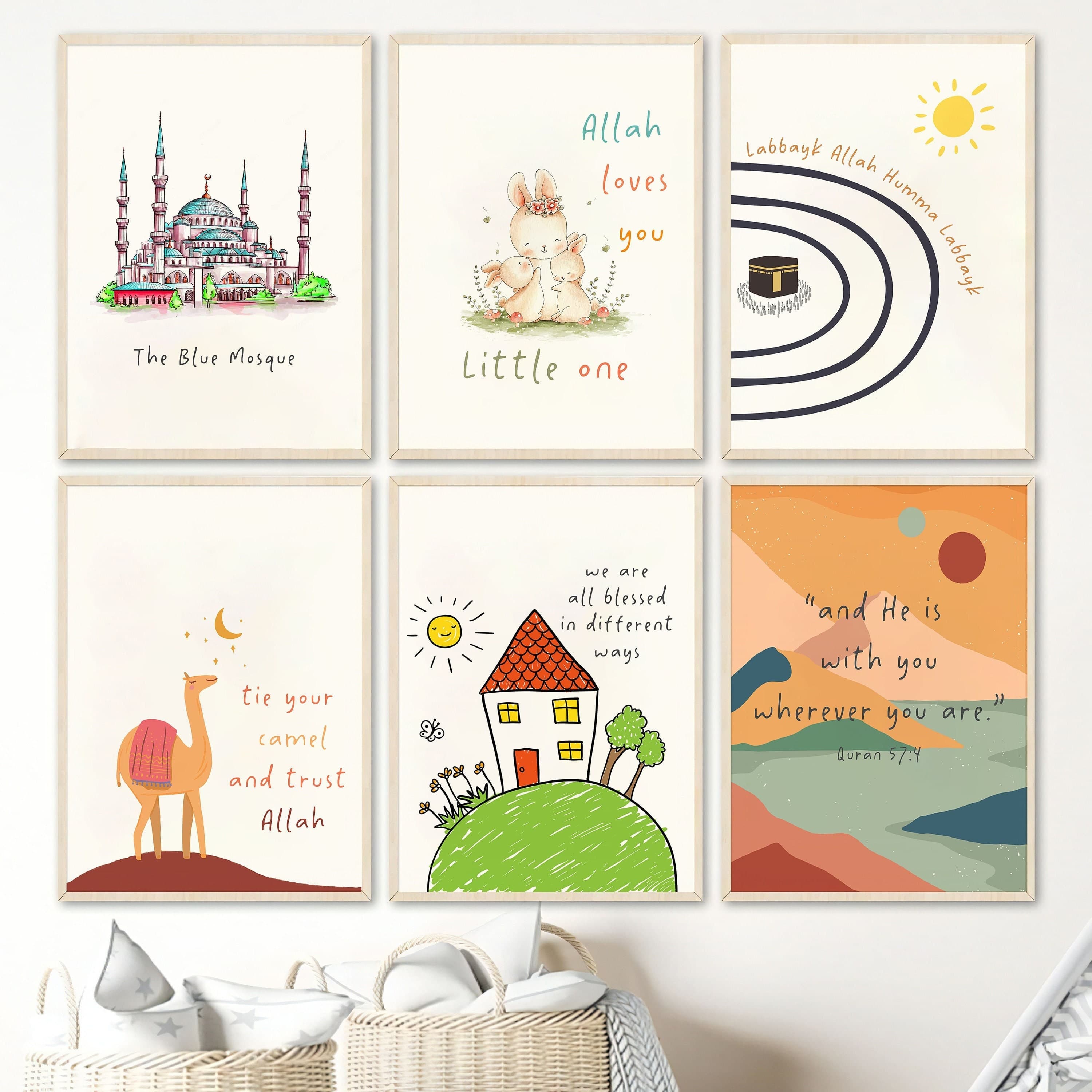Boho Islamic Nursery Art Prints – Set of 6 Motivational Quotes (Digital Download)