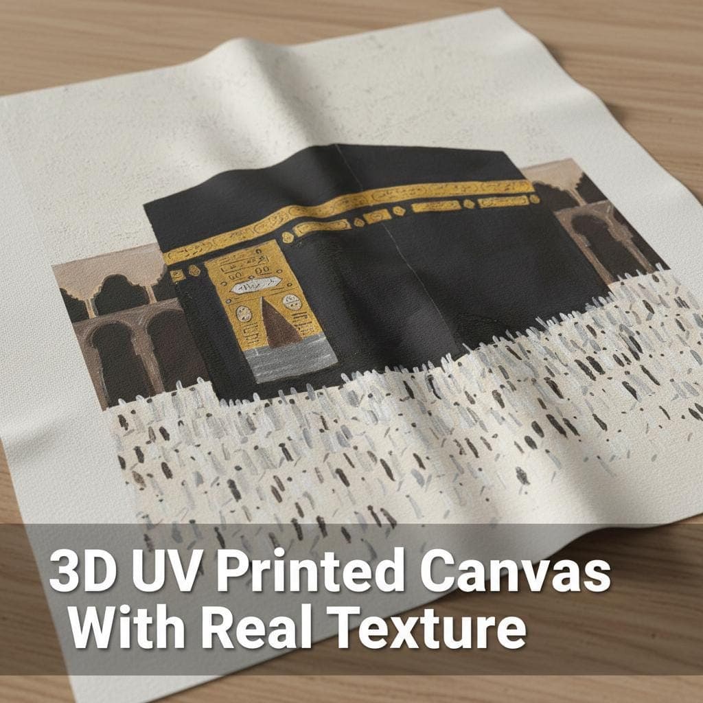 Kaaba Crowd Textured Art Print | Black Gold Islamic Wall Decor, Mecca Masjid Al-Haram Canvas - image 4