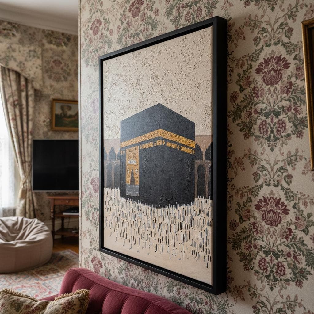 Kaaba Crowd Textured Art Print | Black Gold Islamic Wall Decor, Mecca Masjid Al-Haram Canvas - image 5