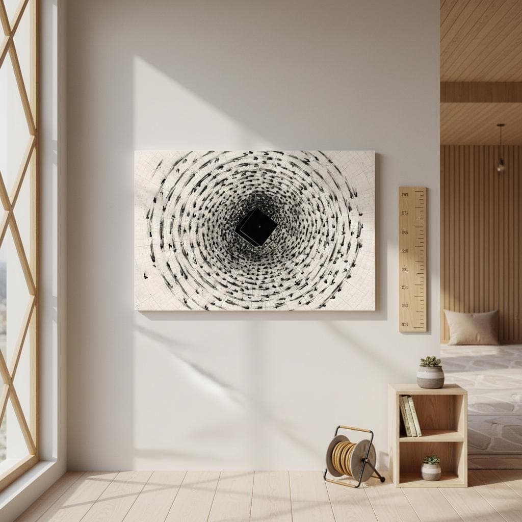 Kaaba Tawaaf Art Print | Black and White Islamic Wall Decor