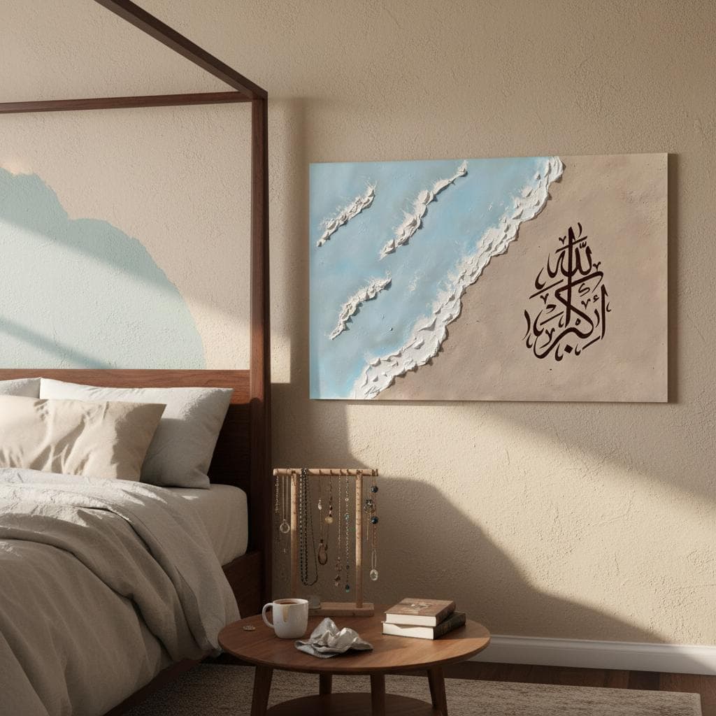 Allahuakbar Abstract Art | Blue Wave Beach Print | Coastal Islamic Wall Decor - image 5