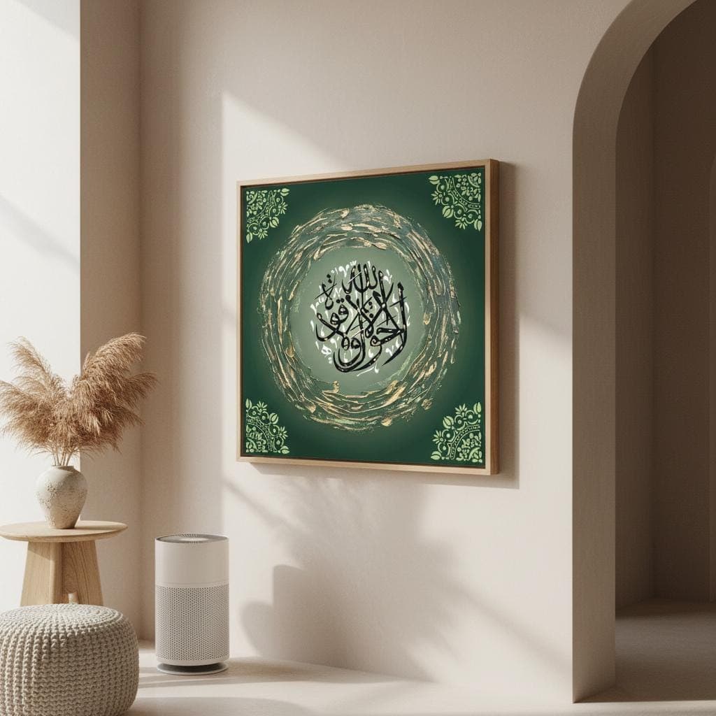 Islamic Calligraphy Art Print | Textured Black White Gold Green Wall Decor - image 2