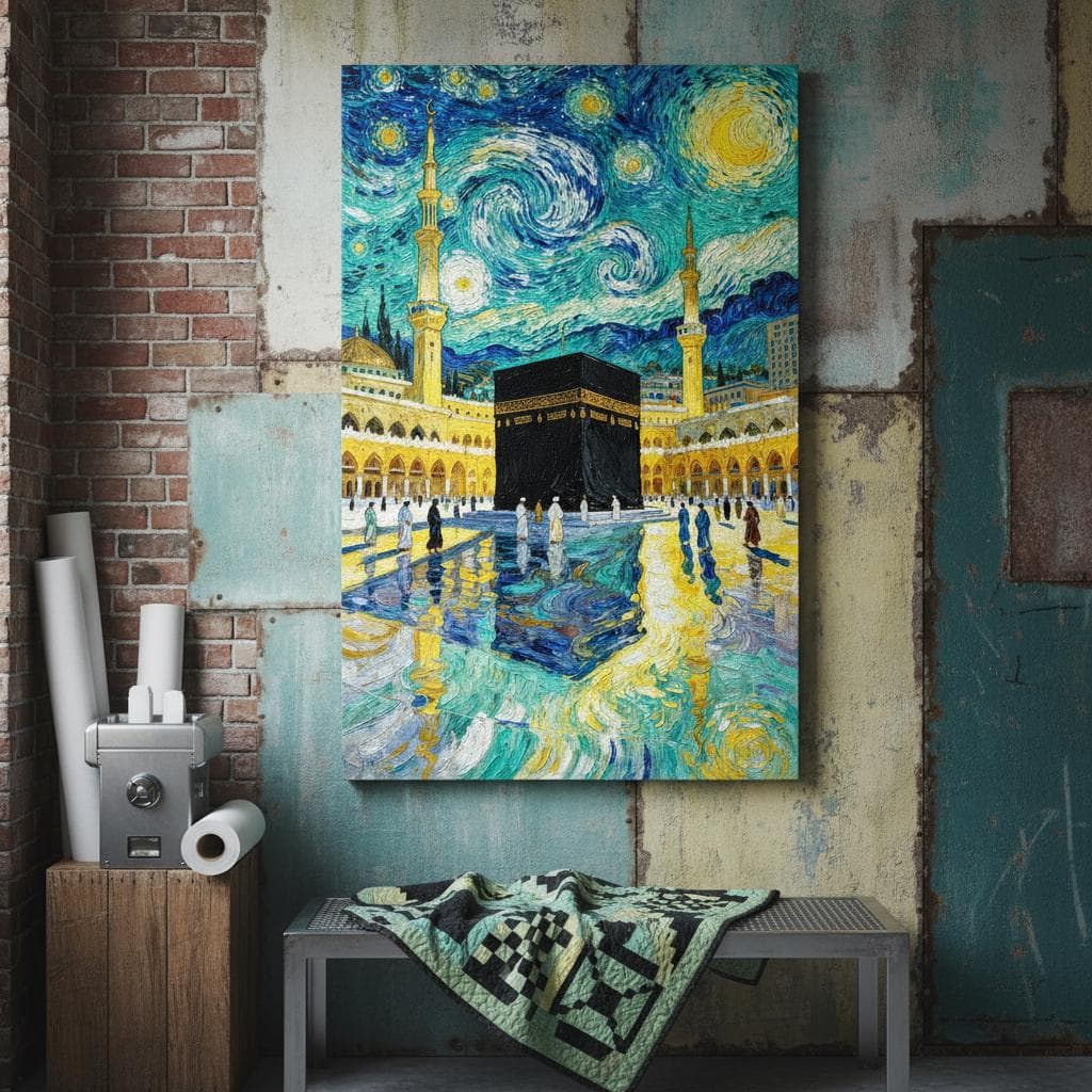 Kaaba Starry Night Canvas Print | Islamic Art, Mecca Masjid Decor - image 3