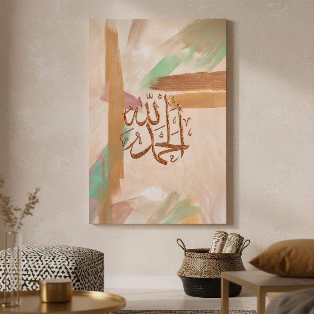 Alhamdulillah Abstract Islamic Art, Gold Teal Calligraphy Print