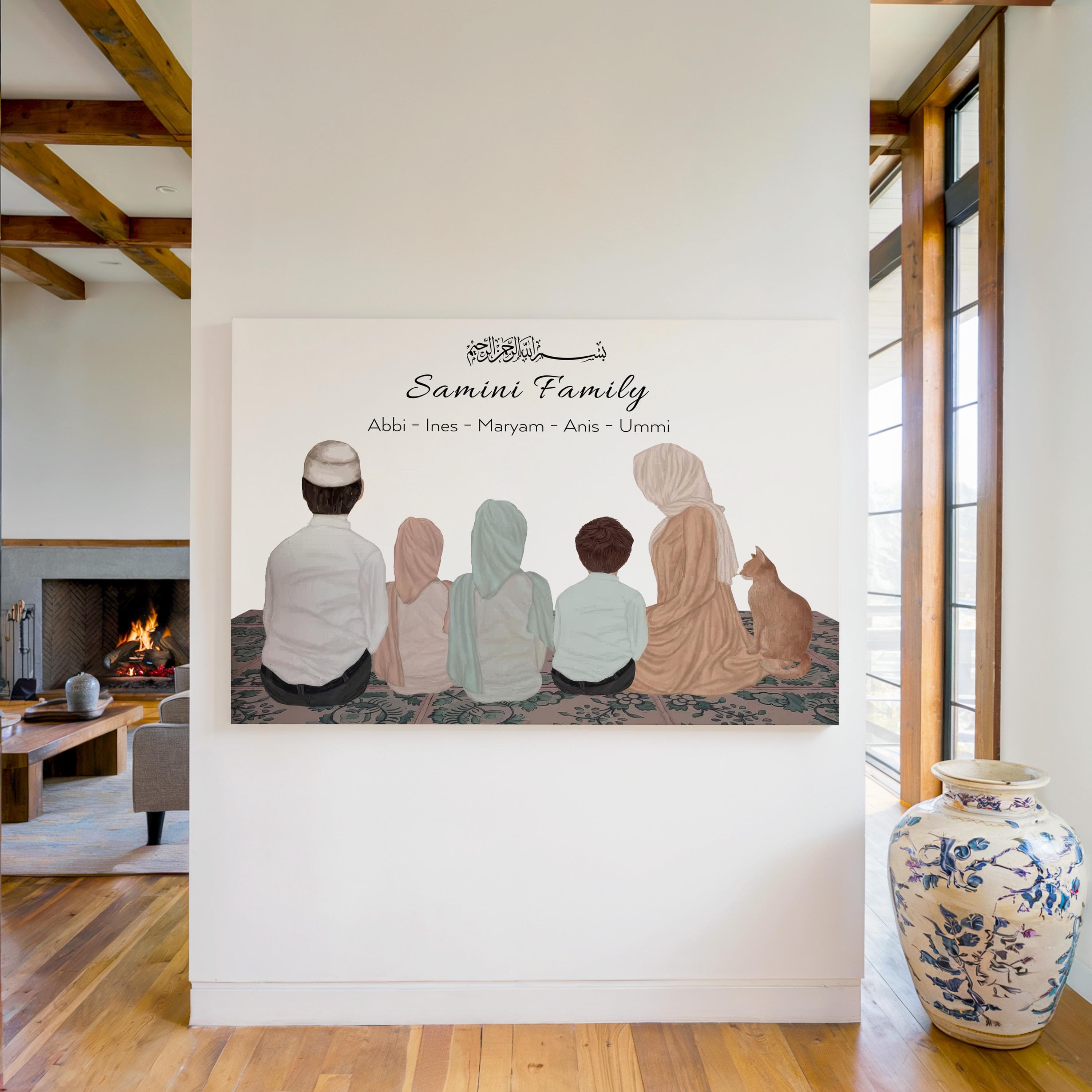 Personalized Muslim Family Portrait – Custom Islamic Wall Art (Digital Download)