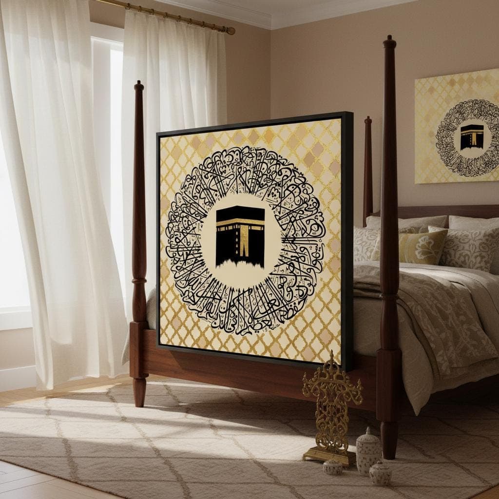 Ayatul Kursi Islamic Art | Kaaba, Black & Gold Textured Print - image 4