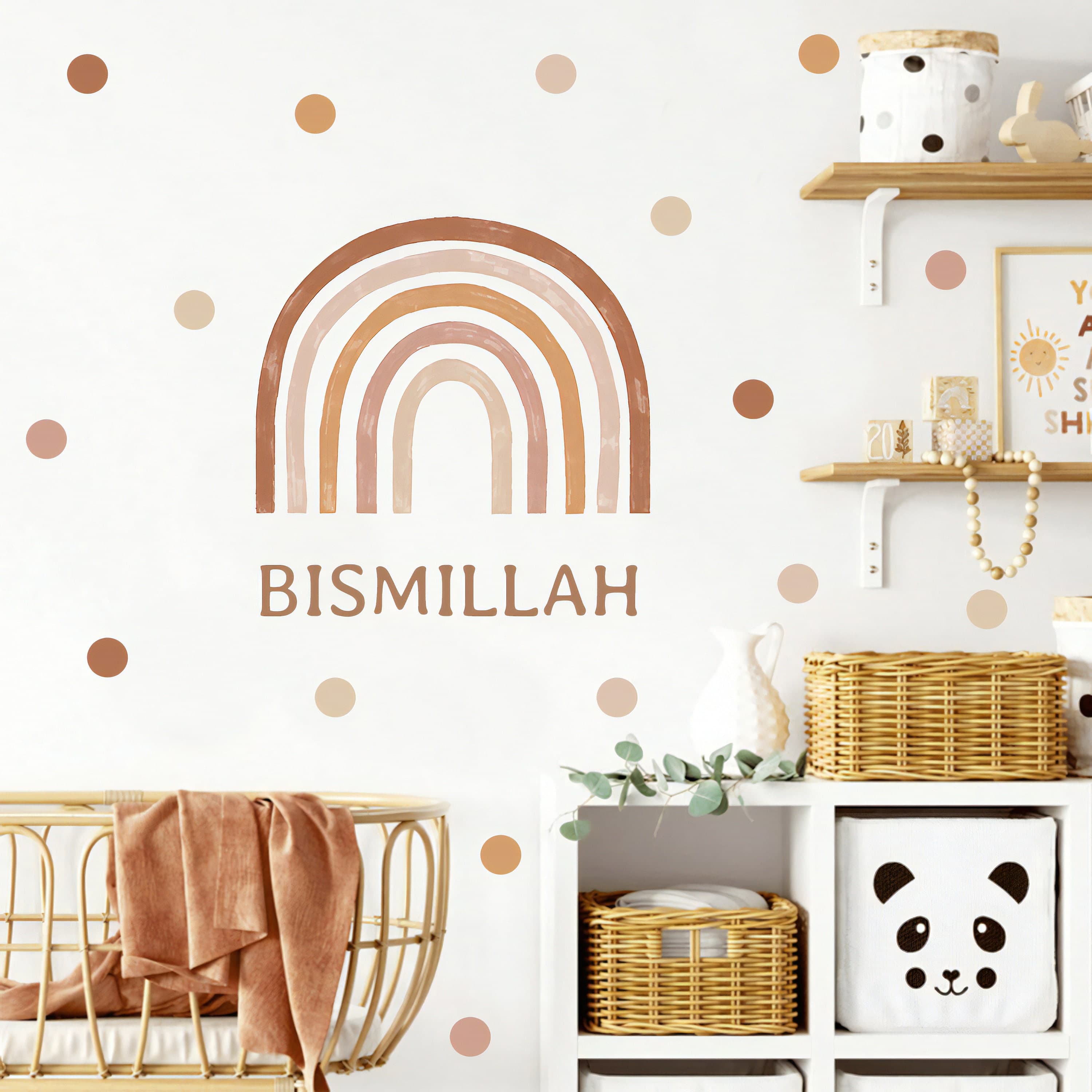 Bismillah Boho Rainbow Wall Decal, Islamic Nursery Decor, Removable Wall Stickers