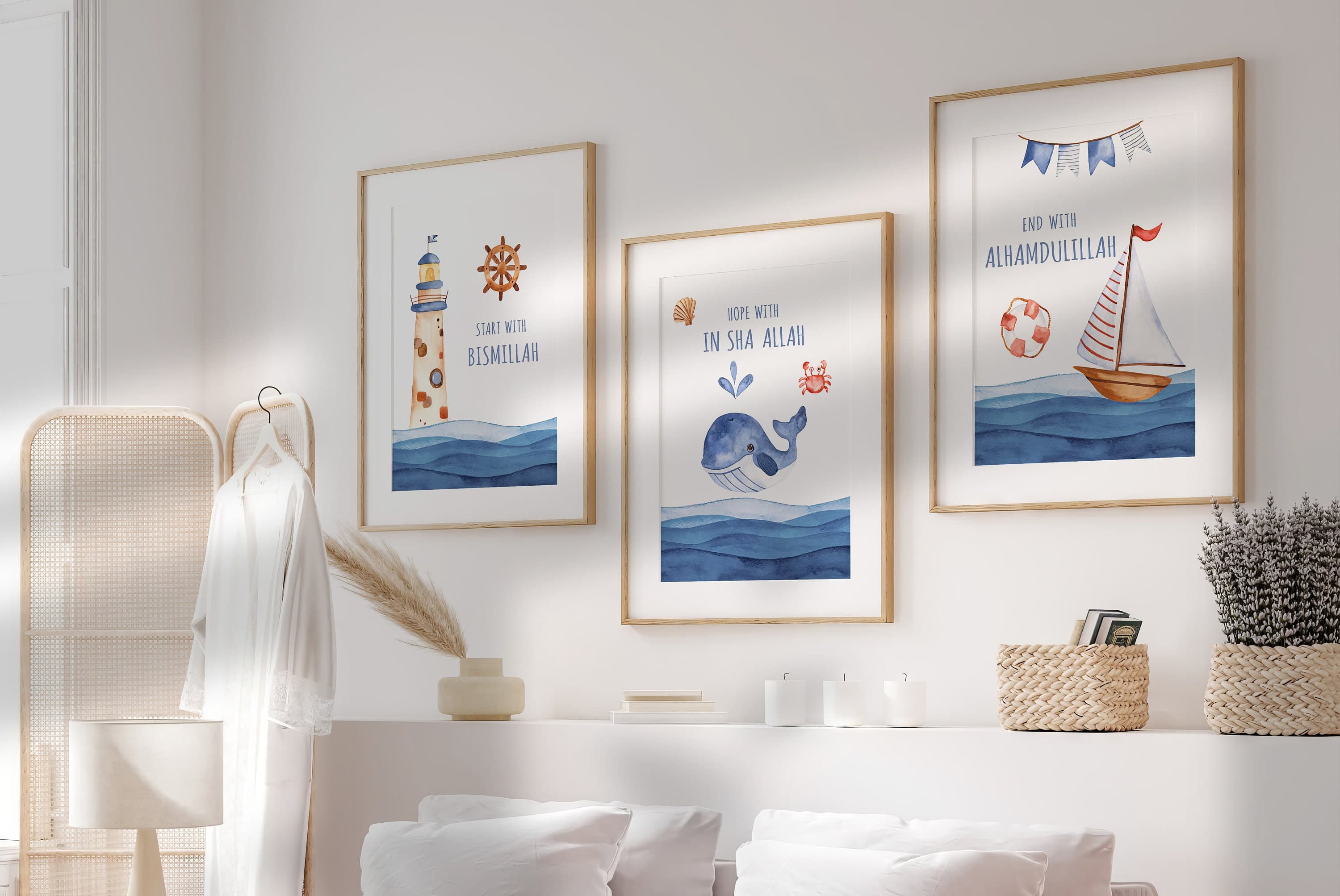 Islamic Nursery Art Prints (Set of 3) | Bismillah, Whale, Ocean Theme (Digital Download) - image 4