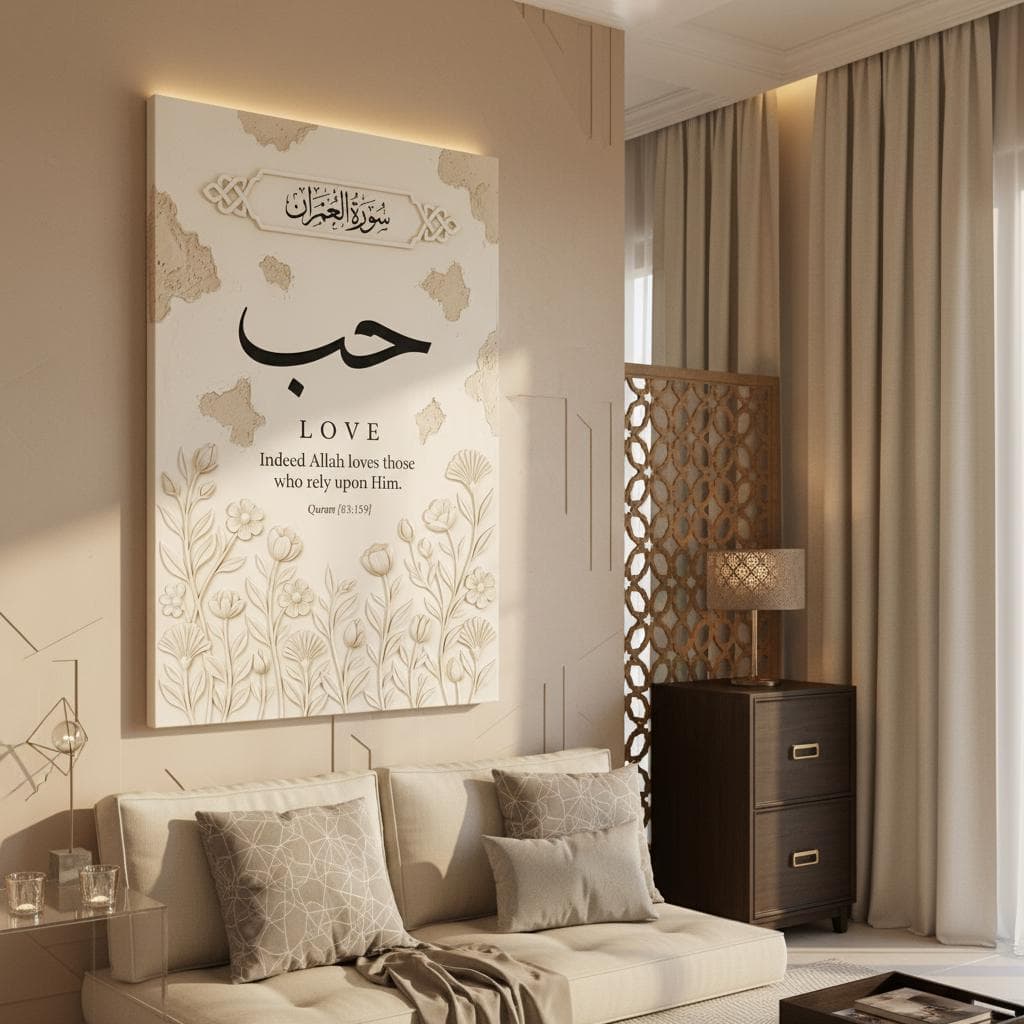 Arabic Calligraphy Love Art | Textured Quranic Verse Print, Floral Islamic Decor - image 4