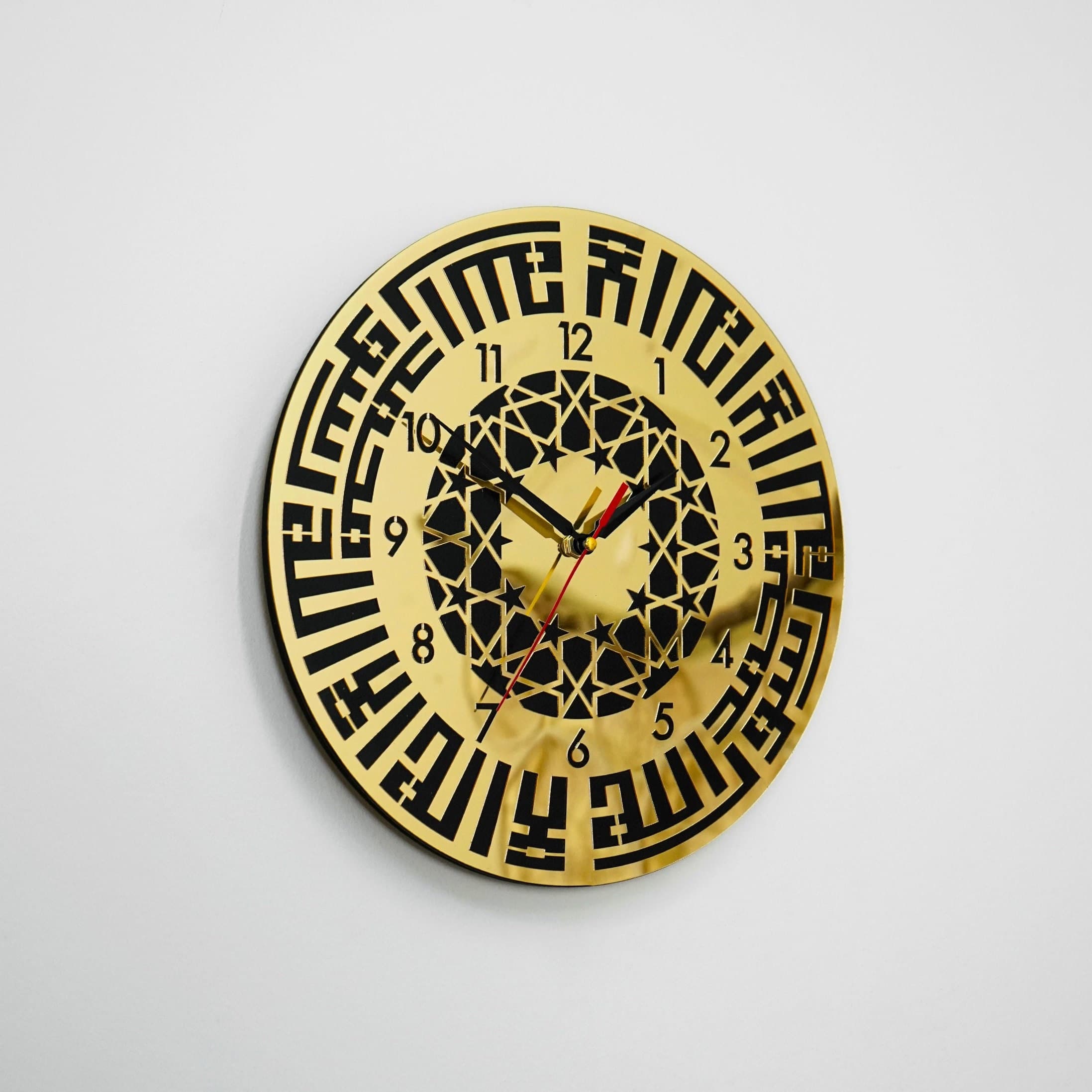 First Kalima Kufic Islamic Wall Art Clock with Latin Numbers, Wooden Acrylic Islamic Wall Art, Ramadan Decoration Arabic Clock, Eid Gift