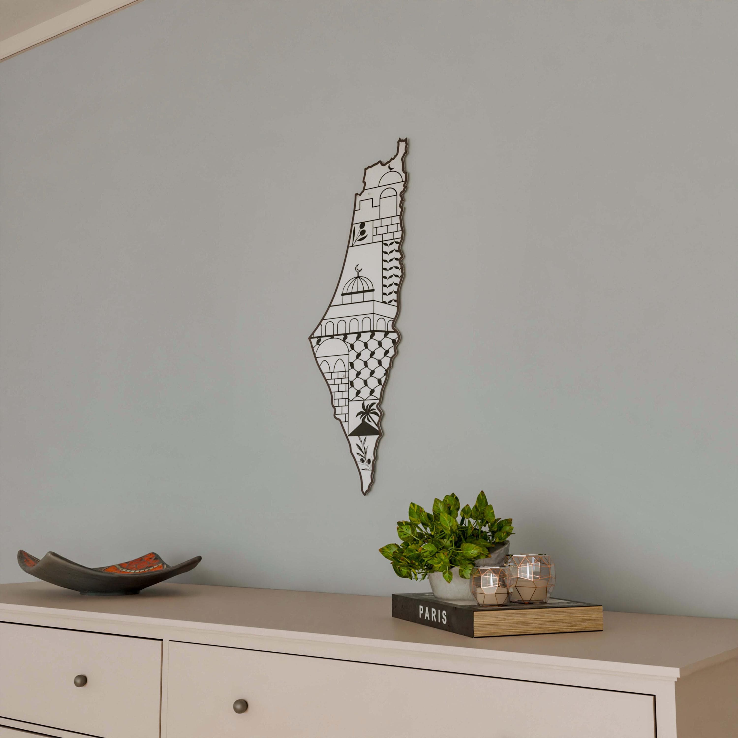 Palestine Map Islamic Wall Art Masjid Al Aqsa Keffiyeh Olive Branch Design Palestinian Art Free Gaza Eid Gift for Muslim - image 3