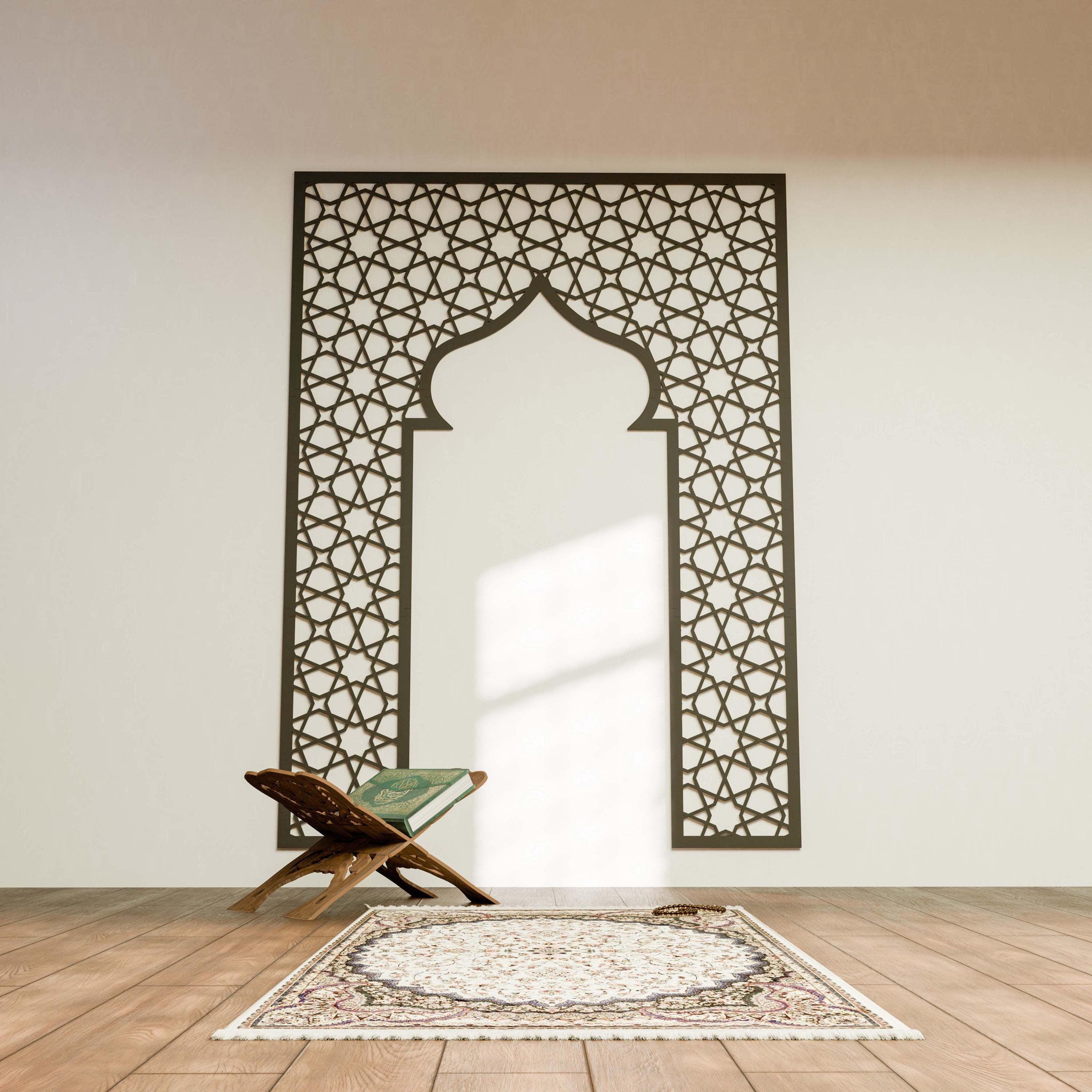 Mihrab Islamic Wall Art Large Mehraab Ramadan Decoration Moroccan Wood Decorative Panel Muslim Prayer Room Eid Mubarak Gift - image 3