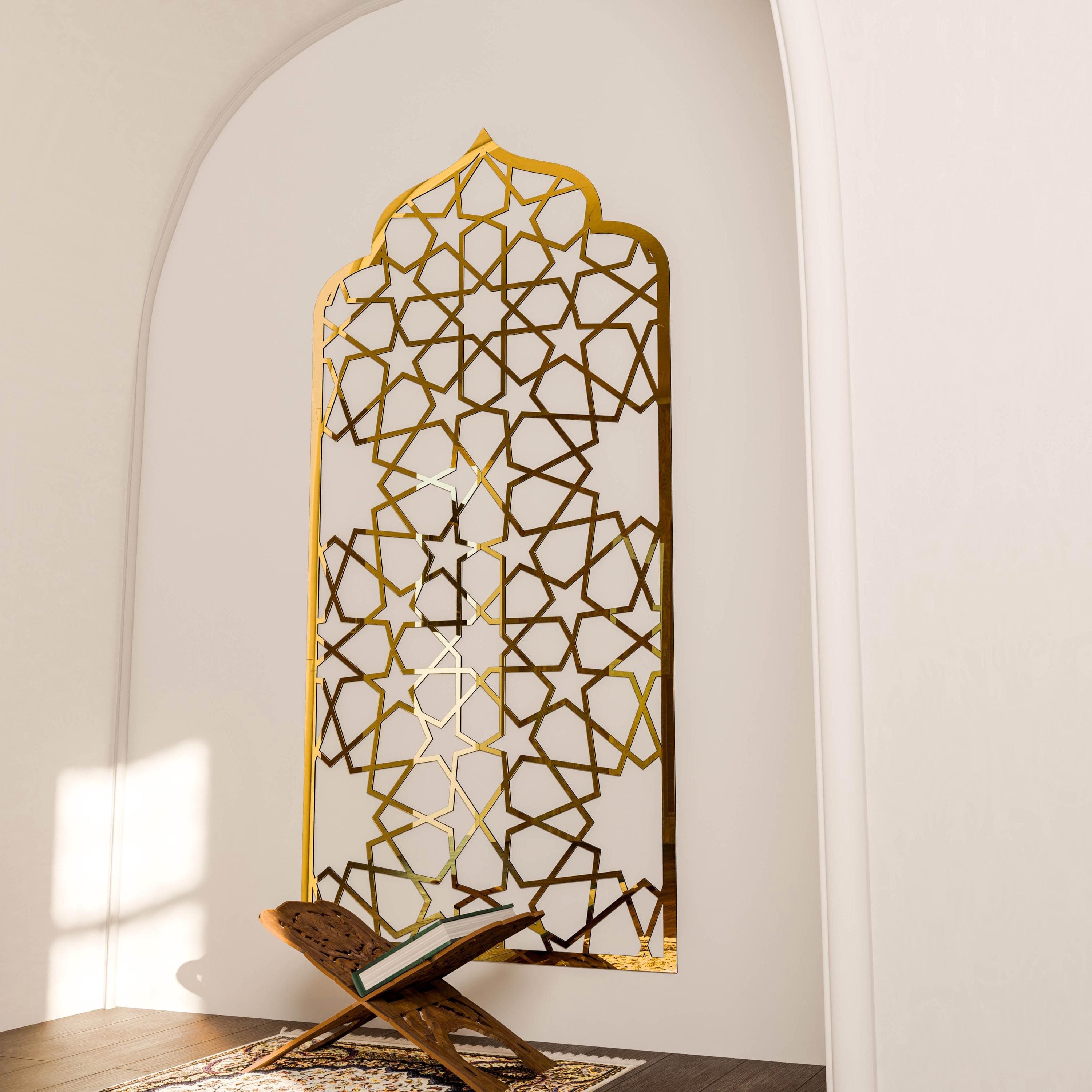 Mihrab Islamic Wall Art Moroccan Wood Mehraab Panel for Muslim Prayer Room Ramadan Decoration Housewarming Gift