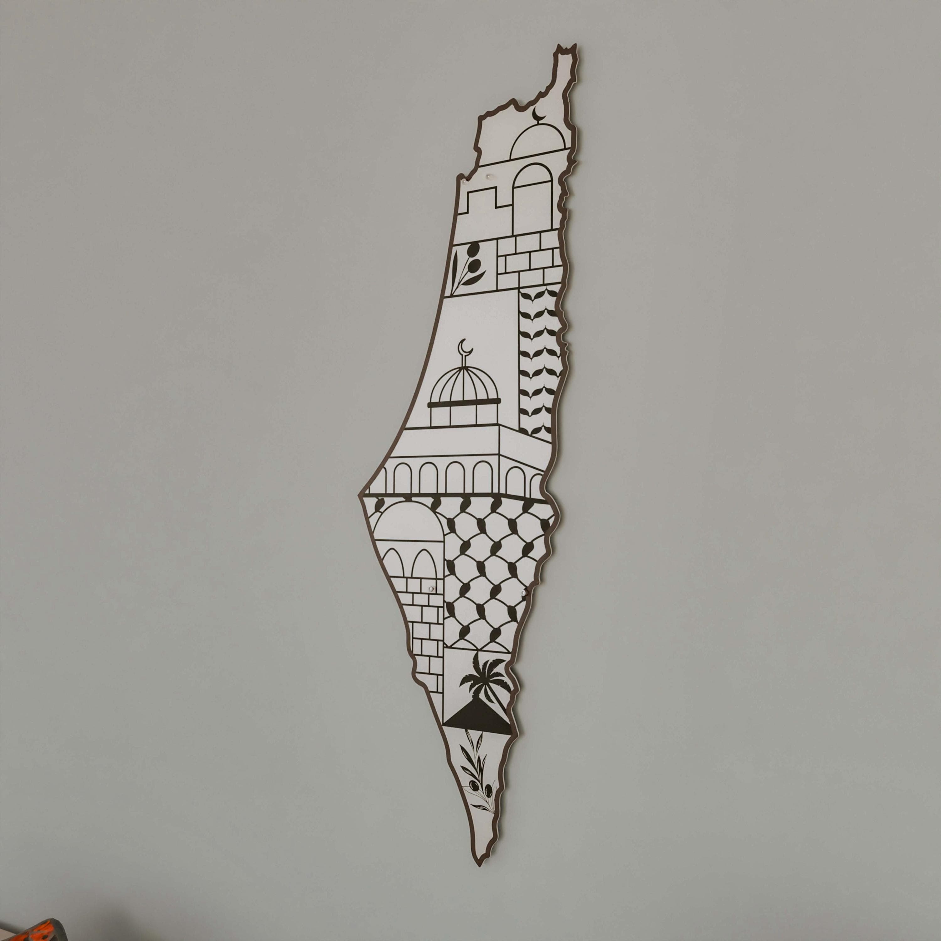 Palestine Map Islamic Wall Art Masjid Al Aqsa Keffiyeh Olive Branch Design Palestinian Art Free Gaza Eid Gift for Muslim
