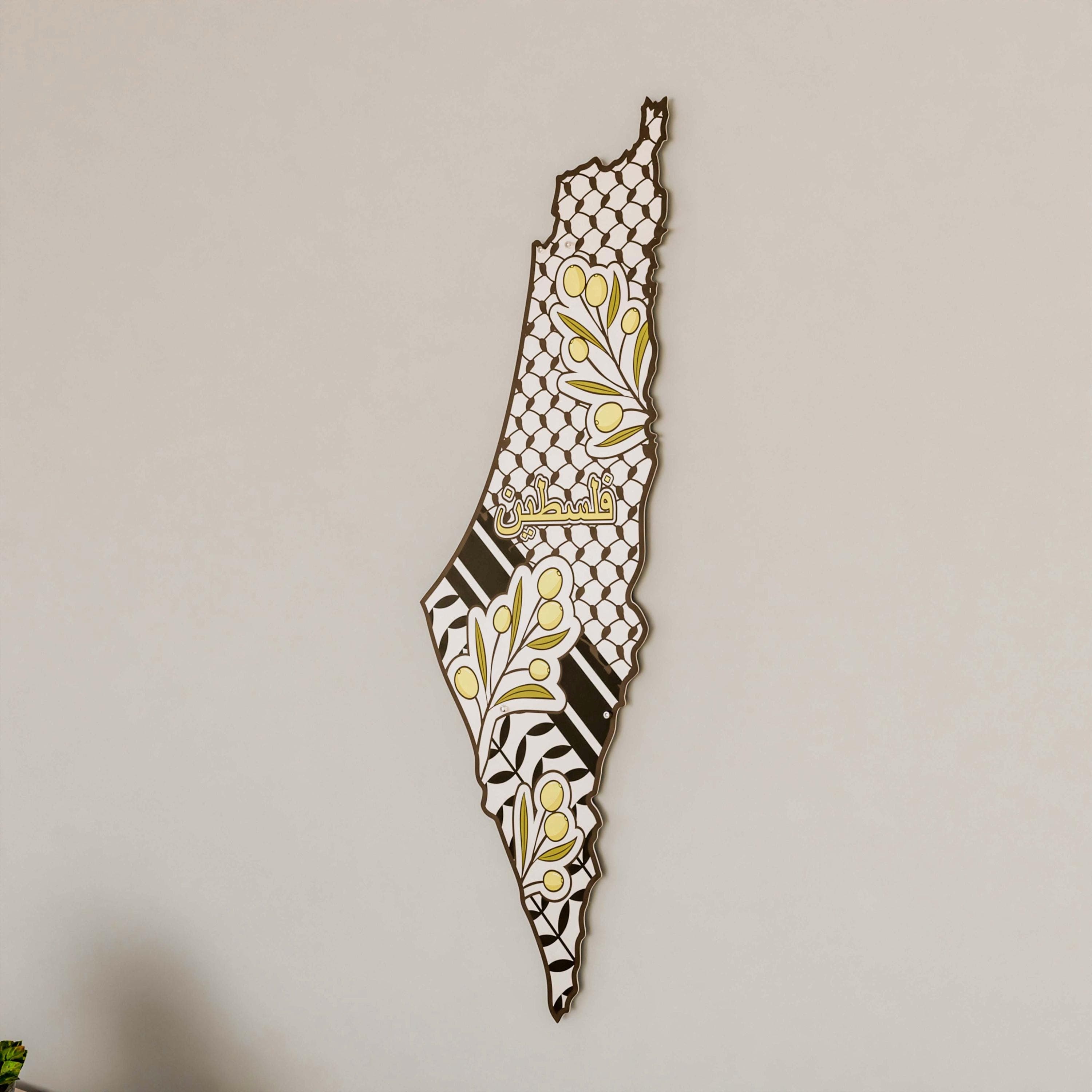 Palestine Map Islamic Wall Art Olive Branch Keffiyeh Design Palestinian Art Free Gaza Eid Gift for Muslim