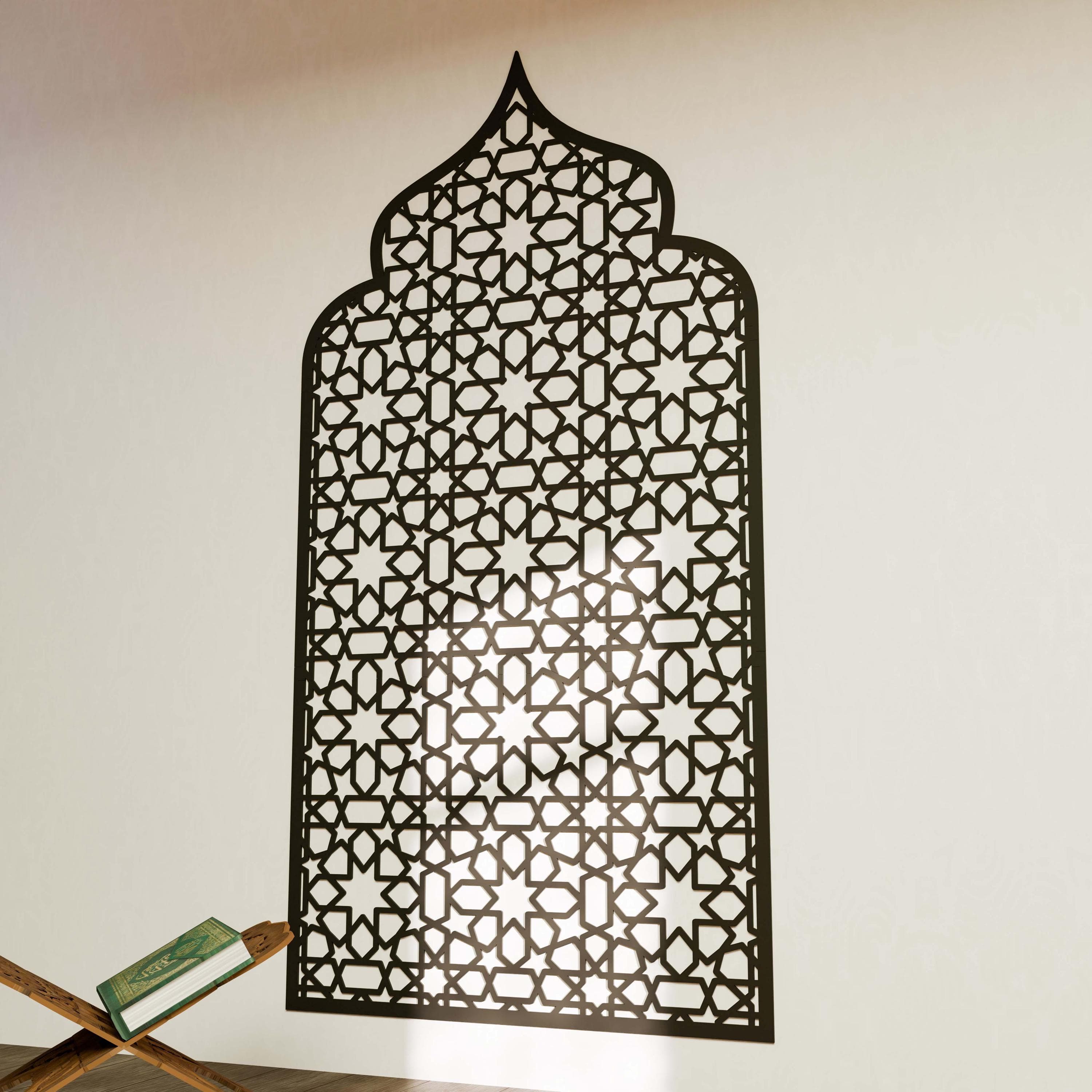 Mihrab Islamic Wall Art Moroccan Wood Mehraab Panel for Muslim Prayer Room Ramadan Decoration Eid Gift