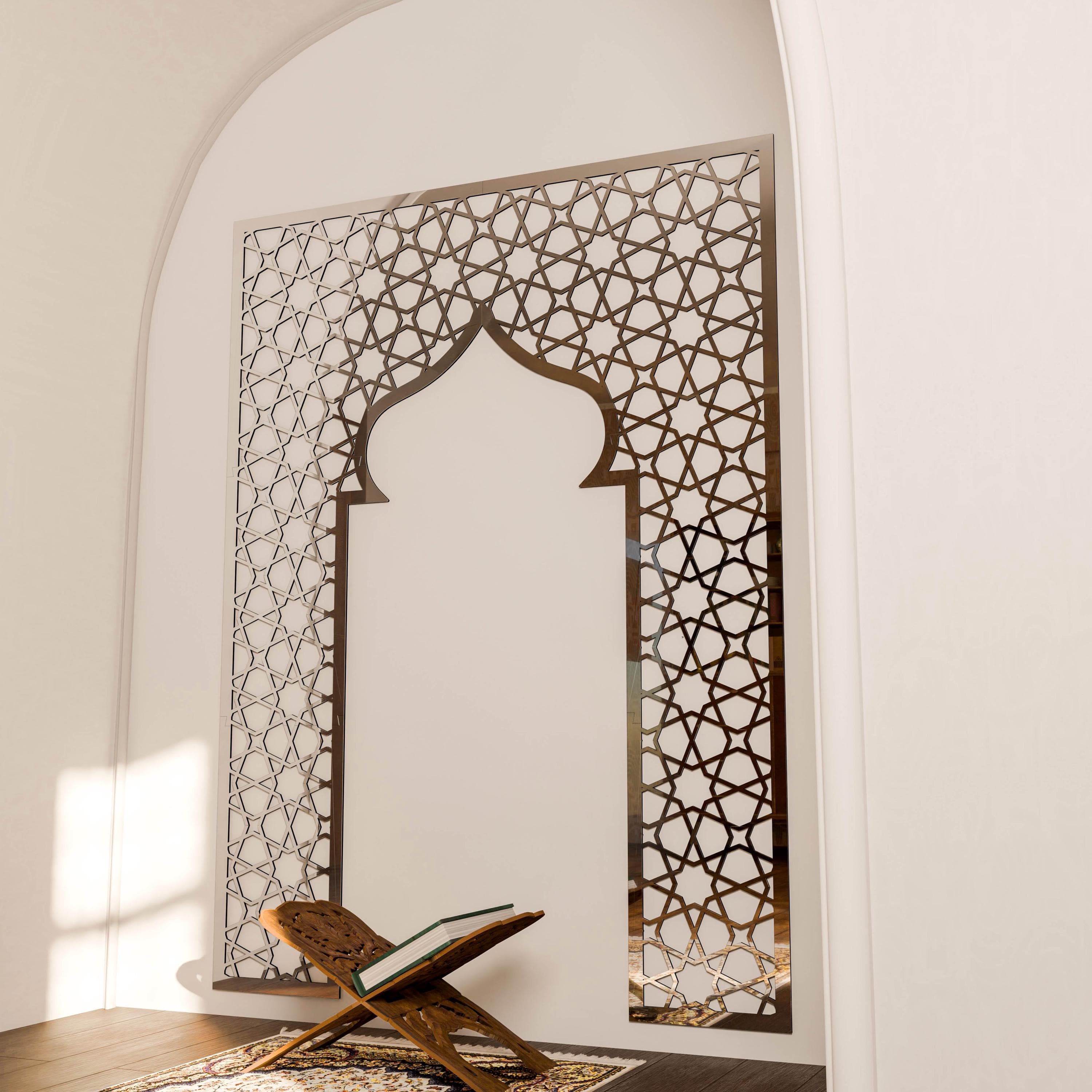Mihrab Islamic Wall Art Large Mehraab Ramadan Decoration Moroccan Wood Decorative Panel Muslim Prayer Room Eid Mubarak Gift - image 4