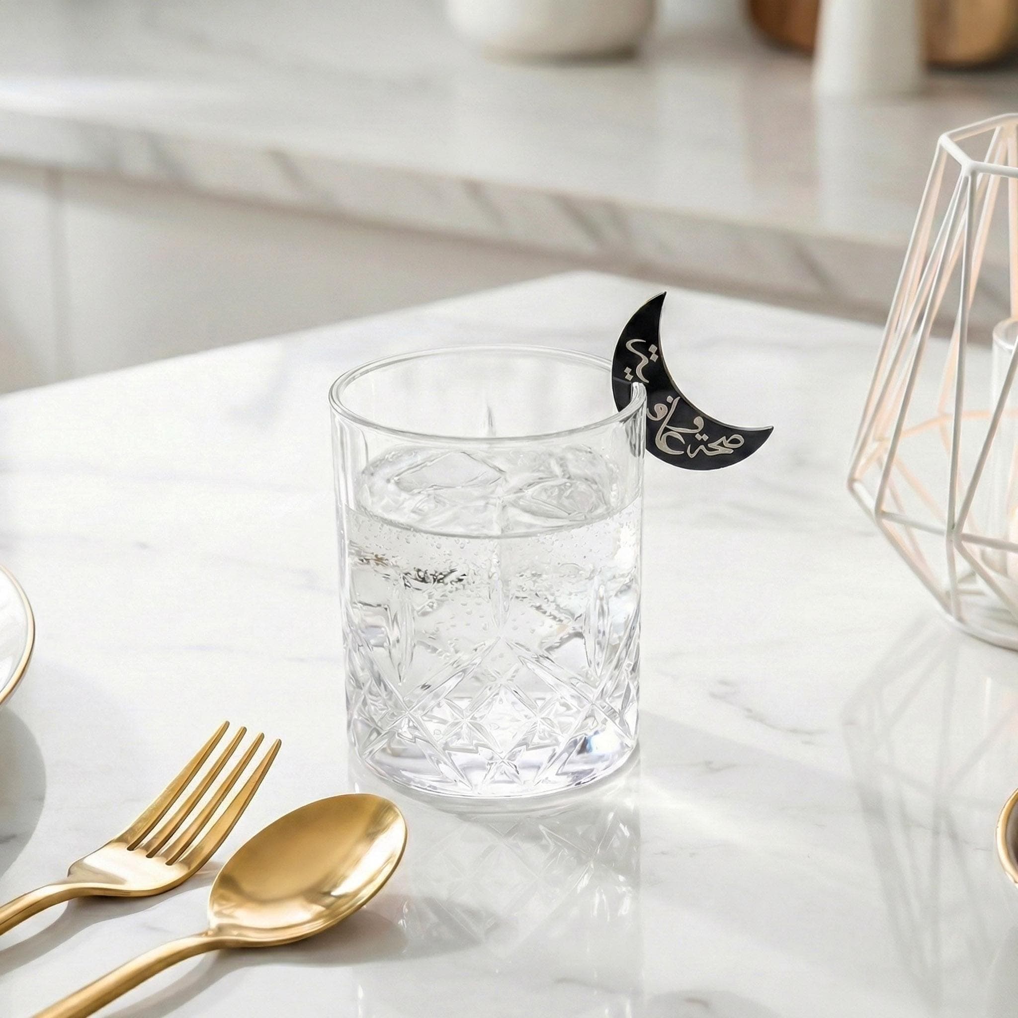 Crescent Moon Acrylic Drink Tags Saha w Afia Glass Charms Ramadan Decoration Eid Table Decor