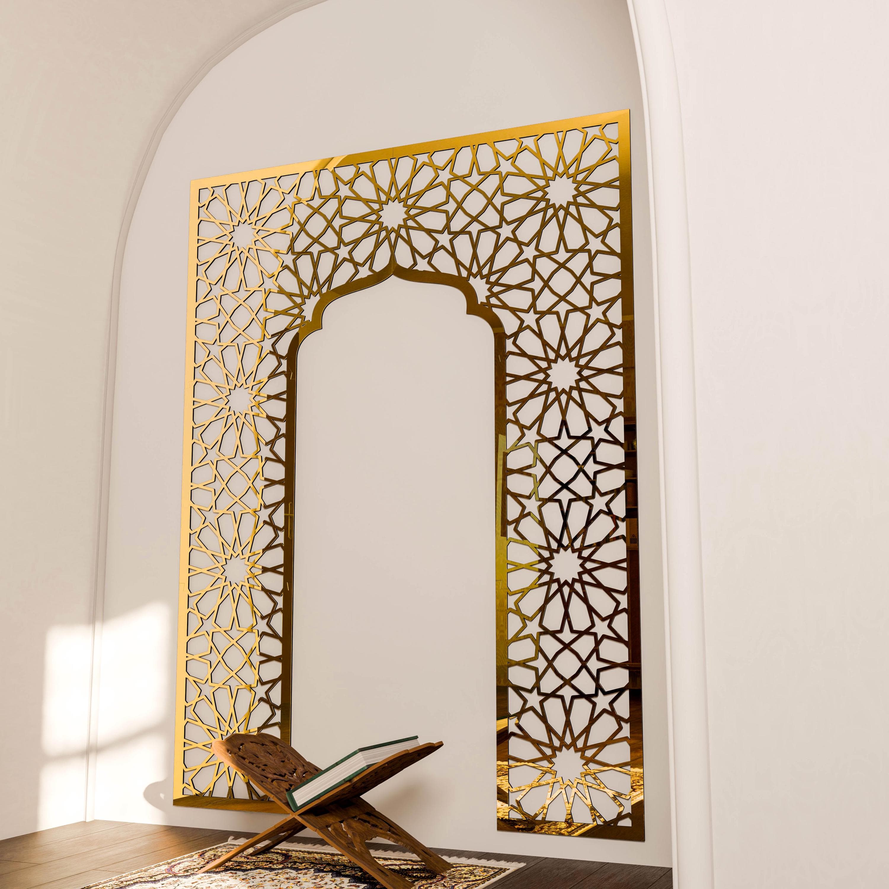 Large Mihrab Islamic Wall Art Muslim Prayer Room Moroccan Wood Decorative Panel Ramadan Decoration Eid Mubarak Housewarming Gift