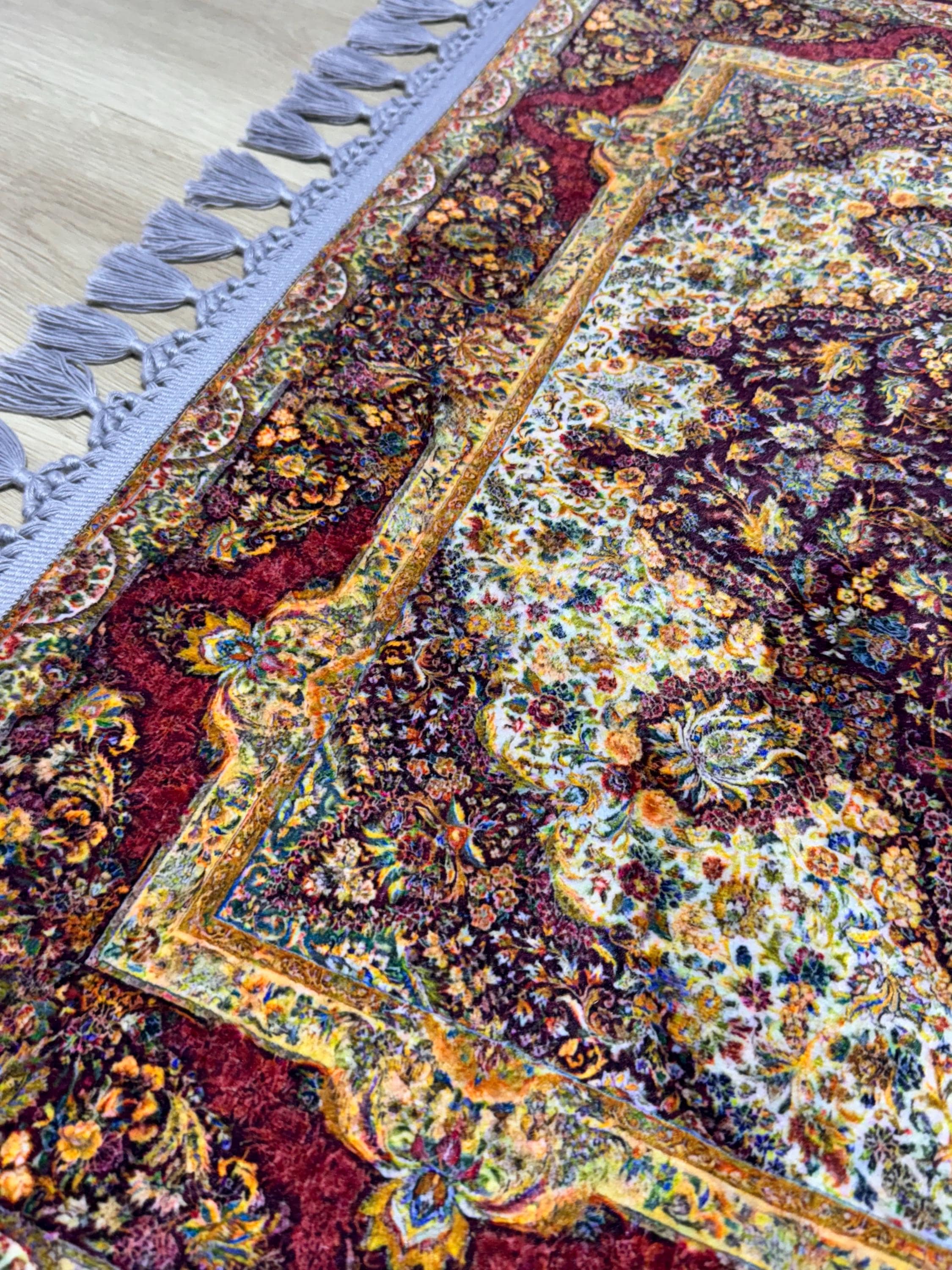 Red Medallion Prayer Rug, Silk-Touch Carpet, Non-Slip Sejadah - image 5
