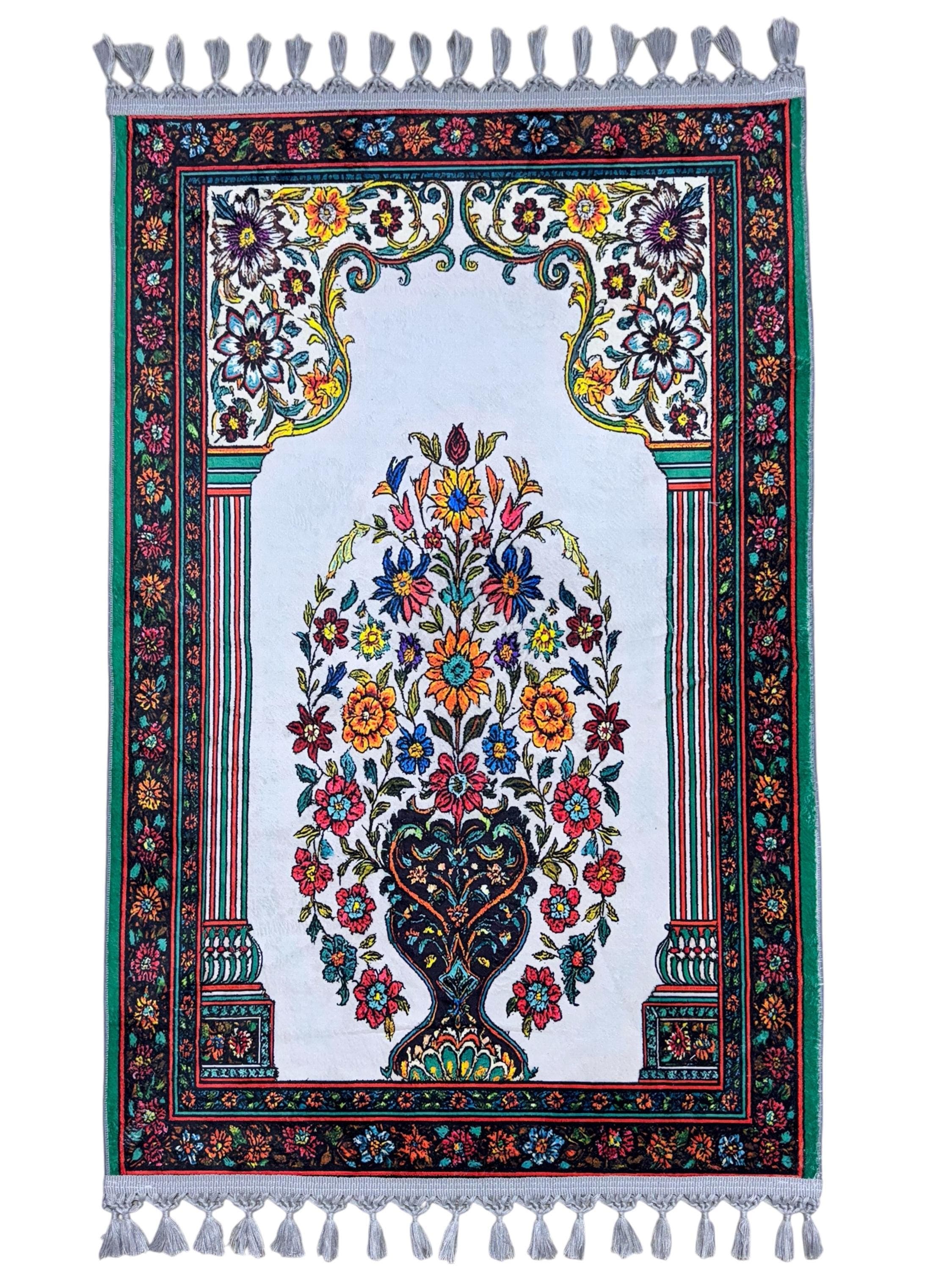 Floral Velvet Prayer Rug , Embroidered Muslim Prayer Mat -Mihrab , Salah ,Ramadan , Wedding , Eid , Ottoman - image 4
