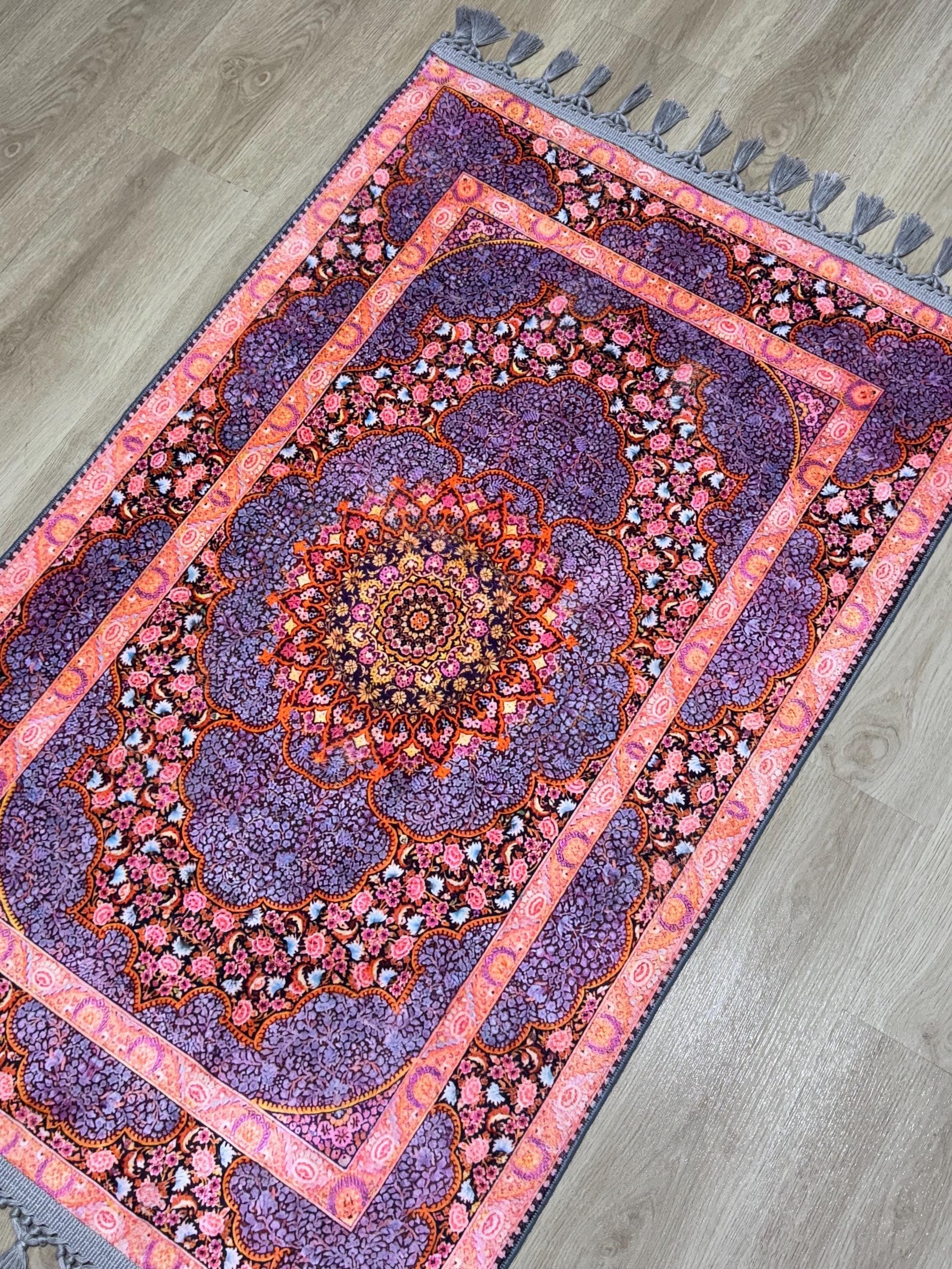Soft Medallion Islamic Prayer Rug - Personalized Turkish Muslim Mat -PrayerRoom -Bedrooom -Ramadan Gift - image 3