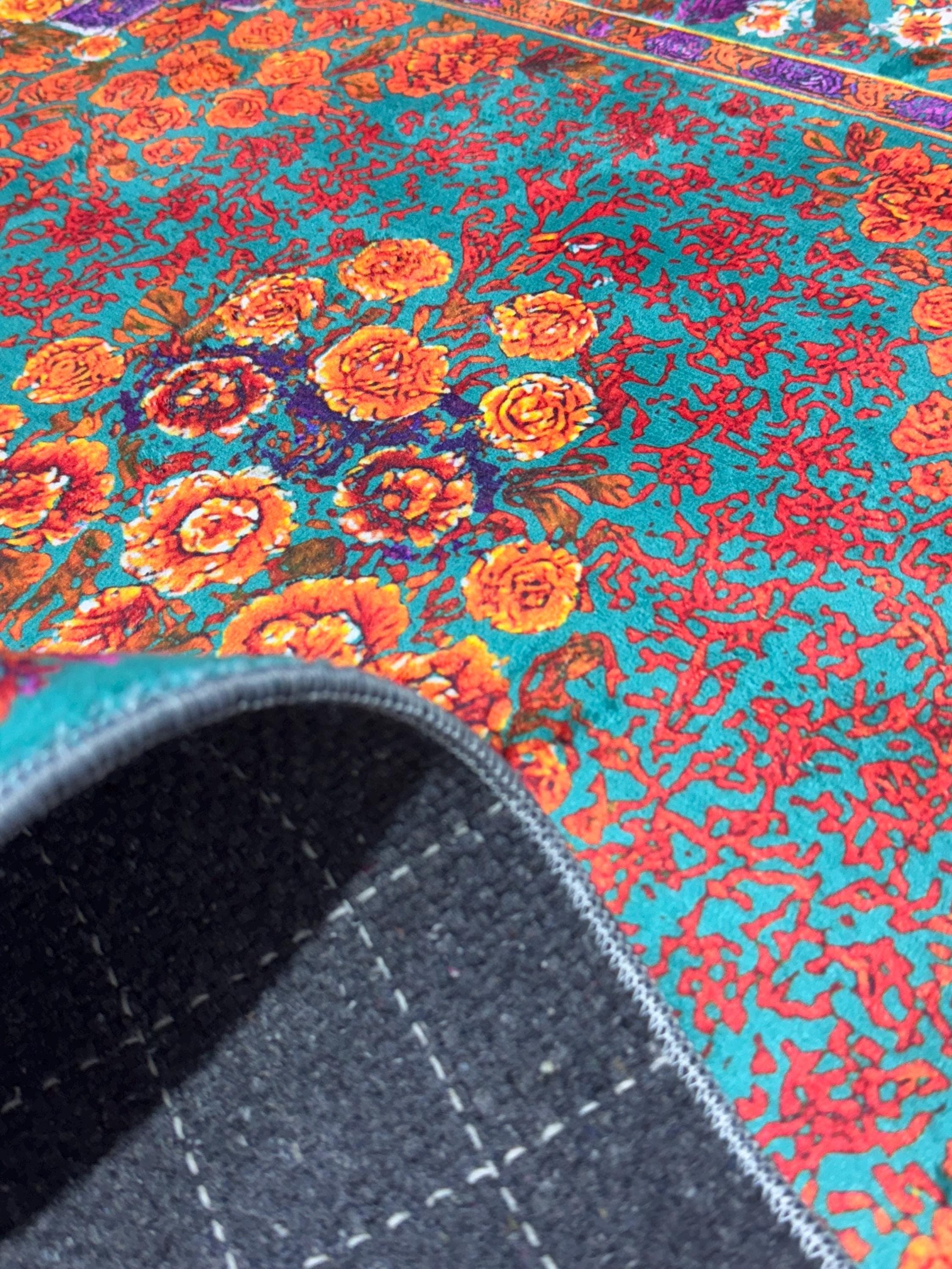 Floral Muslim Prayer Rug , Soft Janamaz Mat with Mihrap Design - Turkish Ottoman Carpet - Ramadan - image 4