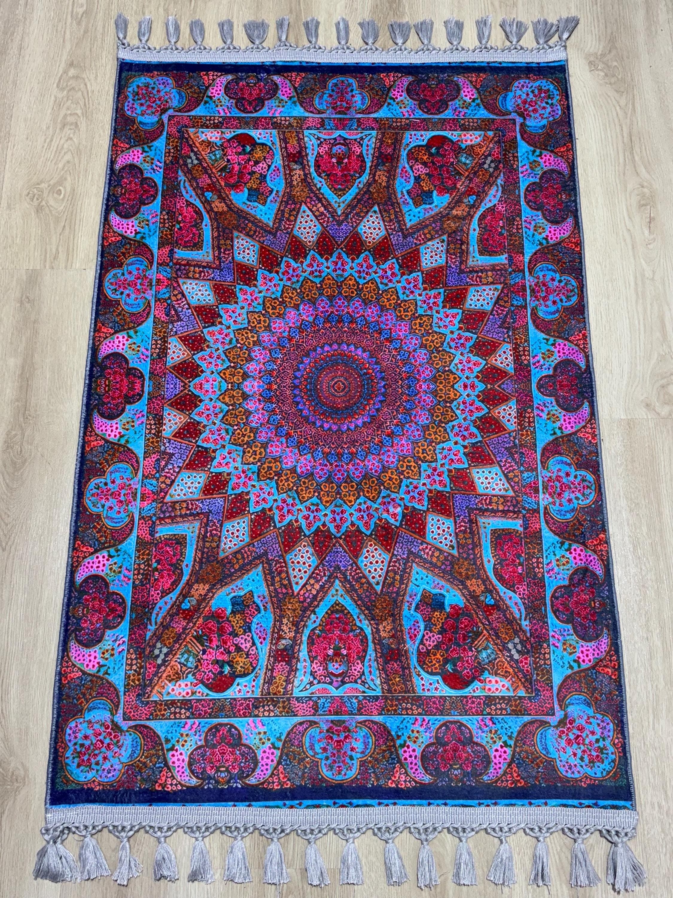 Soft Medallion Islamic Prayer Rug-Turkish Muslim  Mat- PrayerRoom- Bedroom -Living Room- Area Rugs - image 3