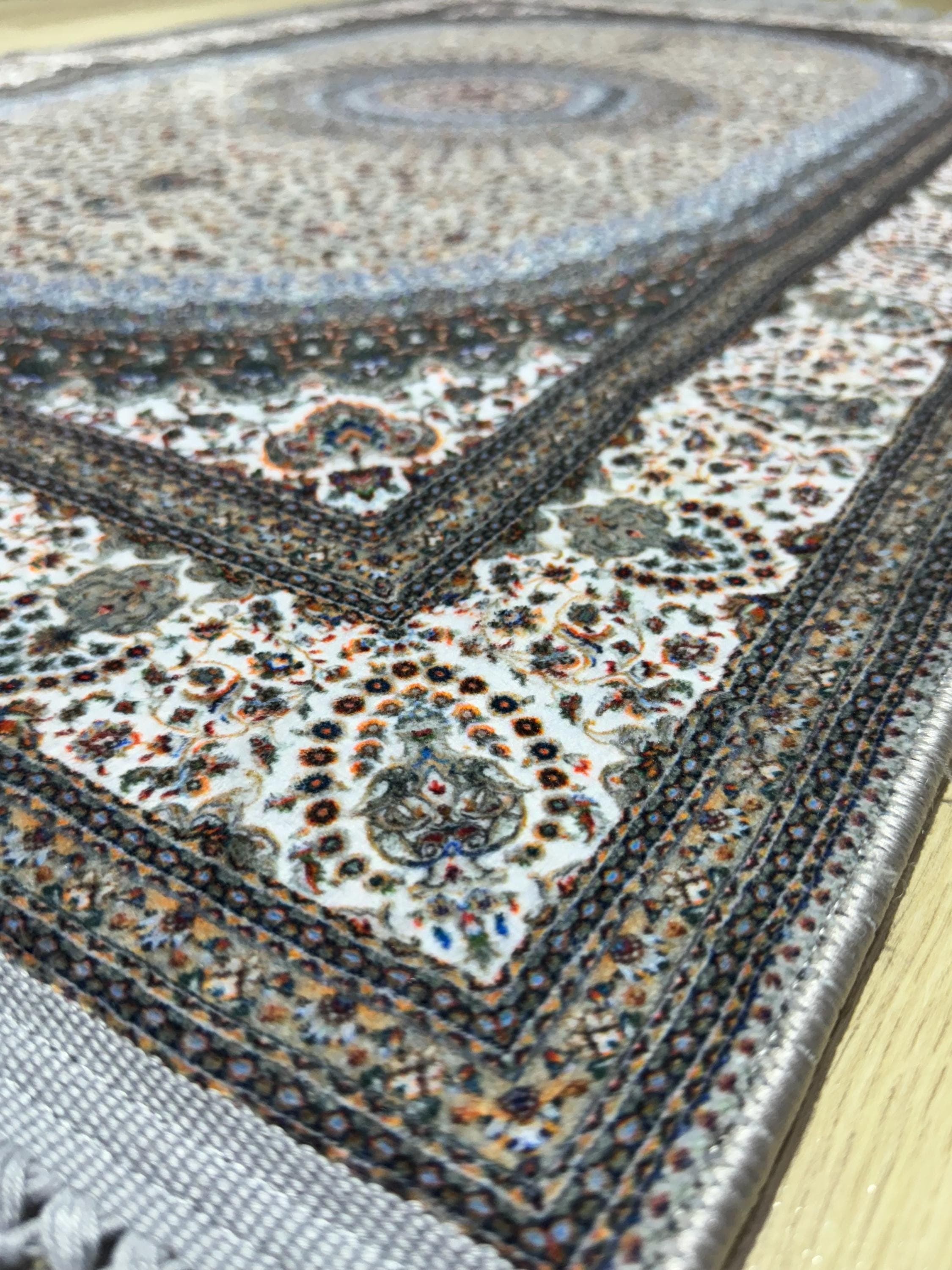 Gray Prayer Rug , Classic Medallion, Soft Silk-Touch Carpet, Non-Slip , Sejadah , Janamaz - Bamboo - image 4