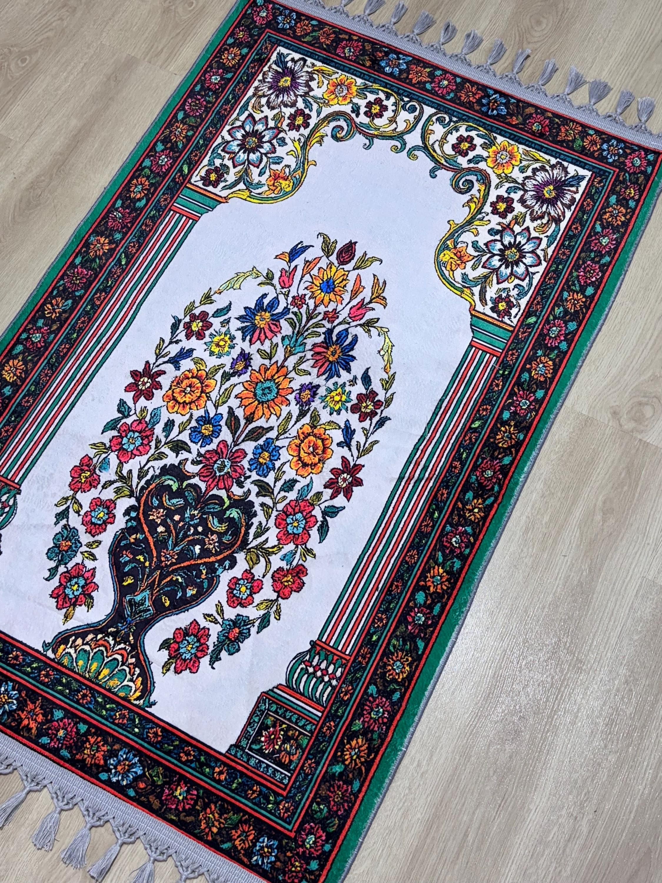 Floral Velvet Prayer Rug , Embroidered Muslim Prayer Mat -Mihrab , Salah ,Ramadan , Wedding , Eid , Ottoman - image 3