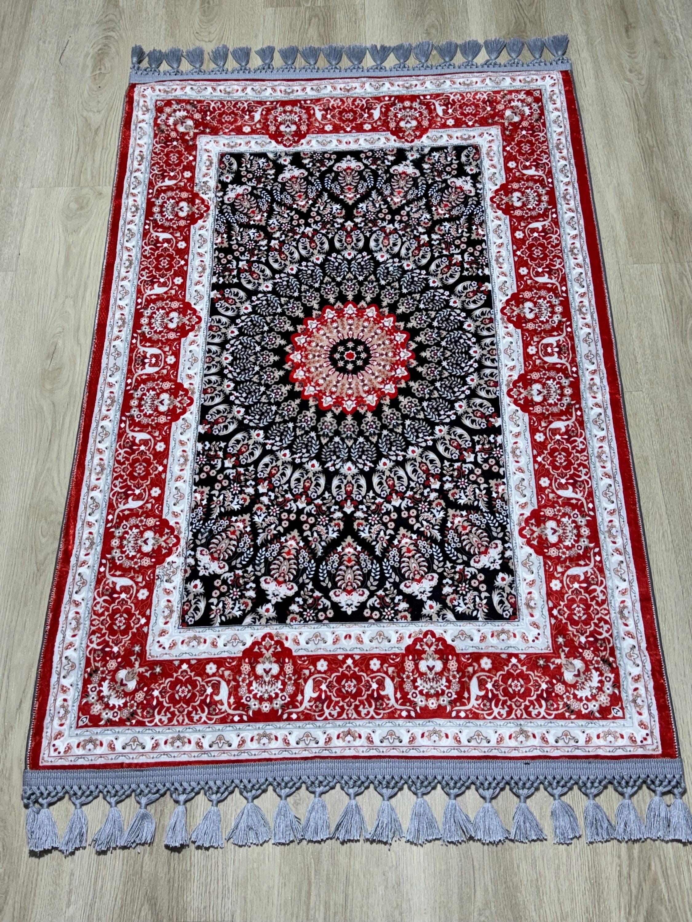Red Brown Prayer Rug , Classic Medallion, Soft Silk-Touch Carpet, Non-Slip Gebetsteppich- Salah - Muslims - image 3