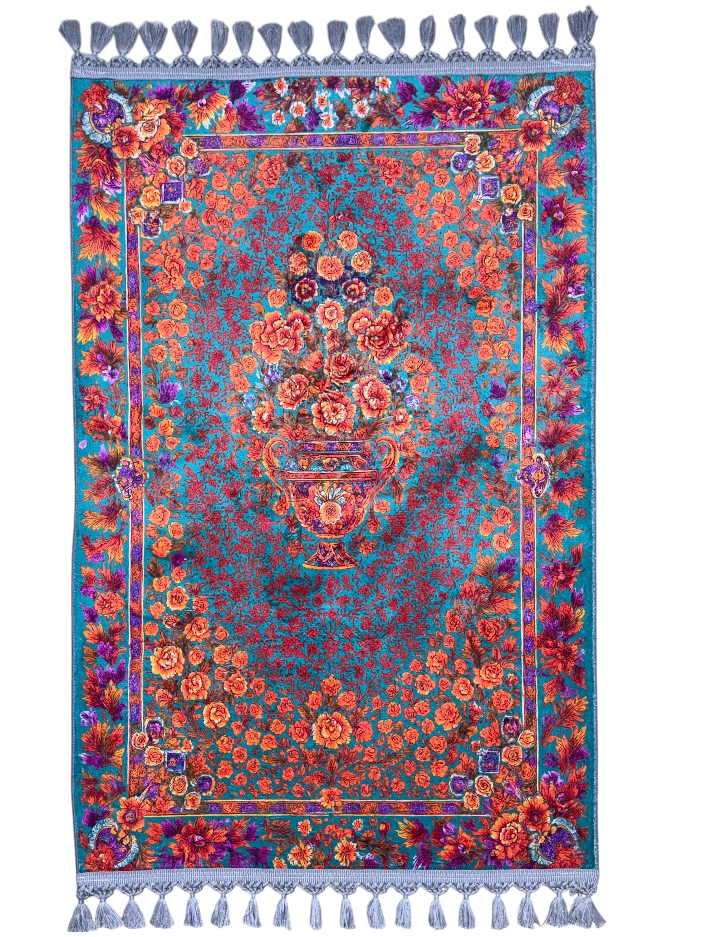 Floral Muslim Prayer Rug , Soft Janamaz Mat with Mihrap Design - Turkish Ottoman Carpet - Ramadan - image 3