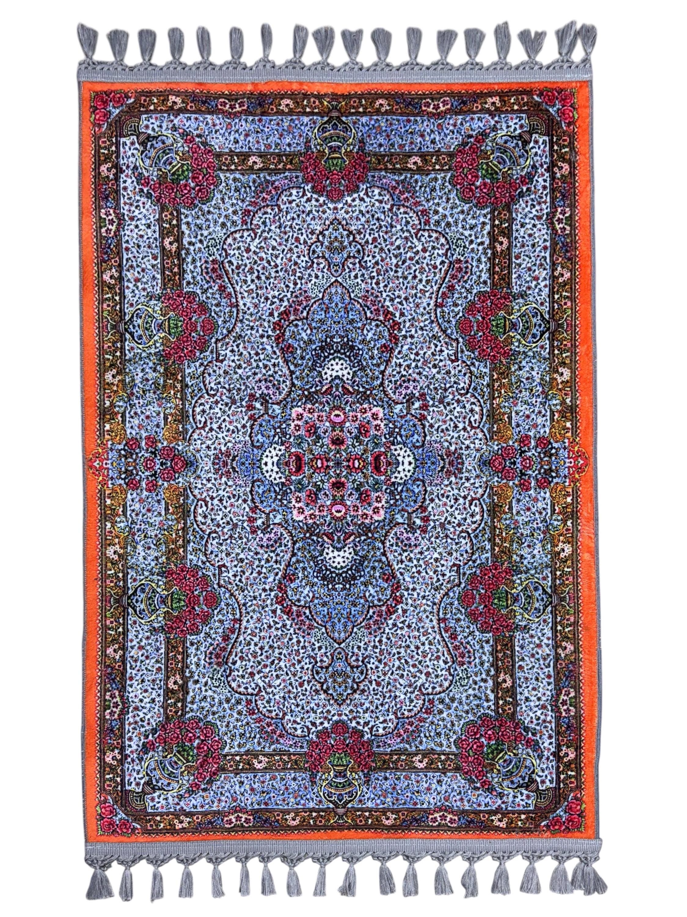 Orange Floral Prayer Rug , Turkish Persian Style, Soft Carpet - Ottoman Mat - Ramadan Salah - Janamaz - image 3