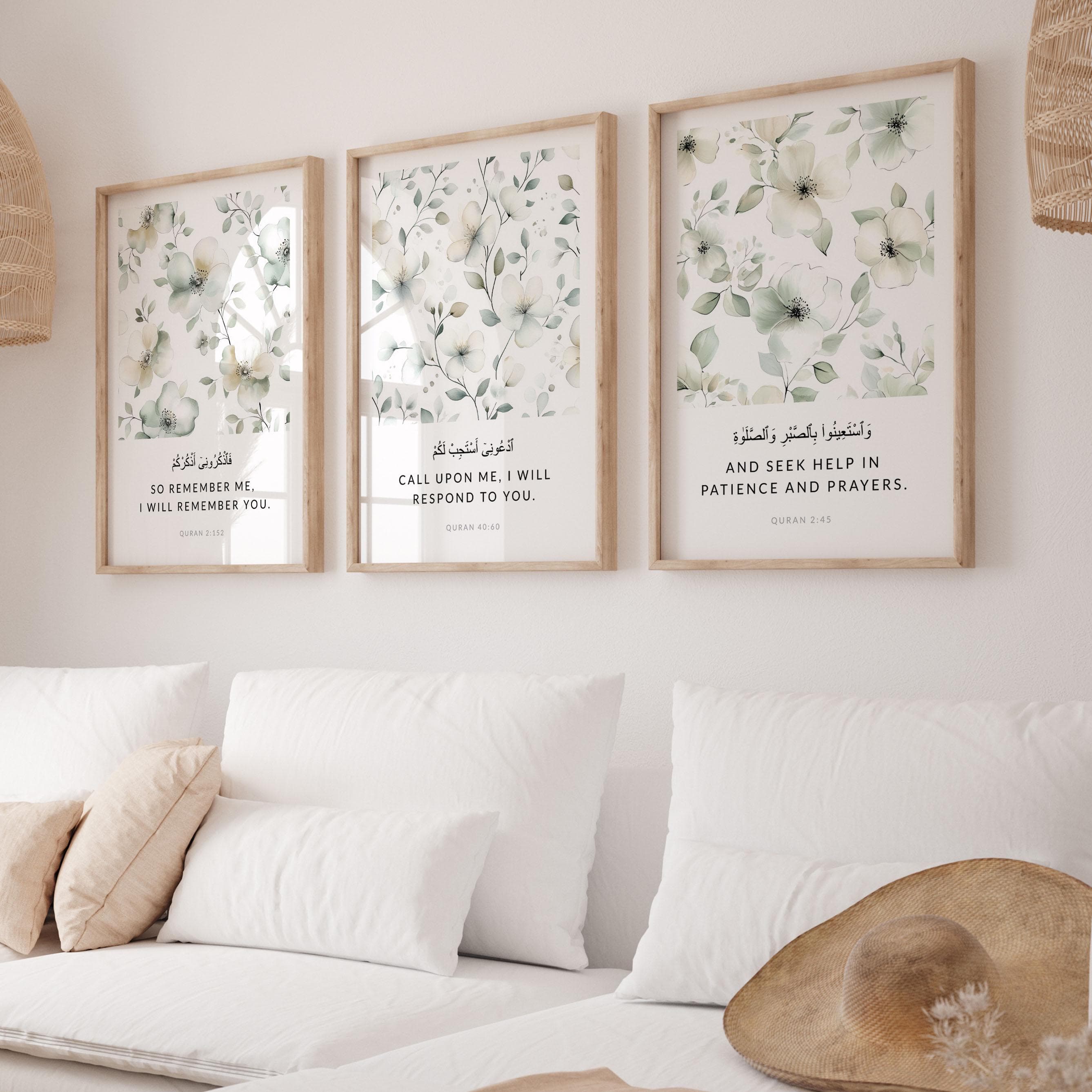 Islamic Wall Art, Set of 3 Islam Posters Digital Download, Muslim Printable Art, Quran Verse Prints, Islamic Gifts, Sage Green Home Decor