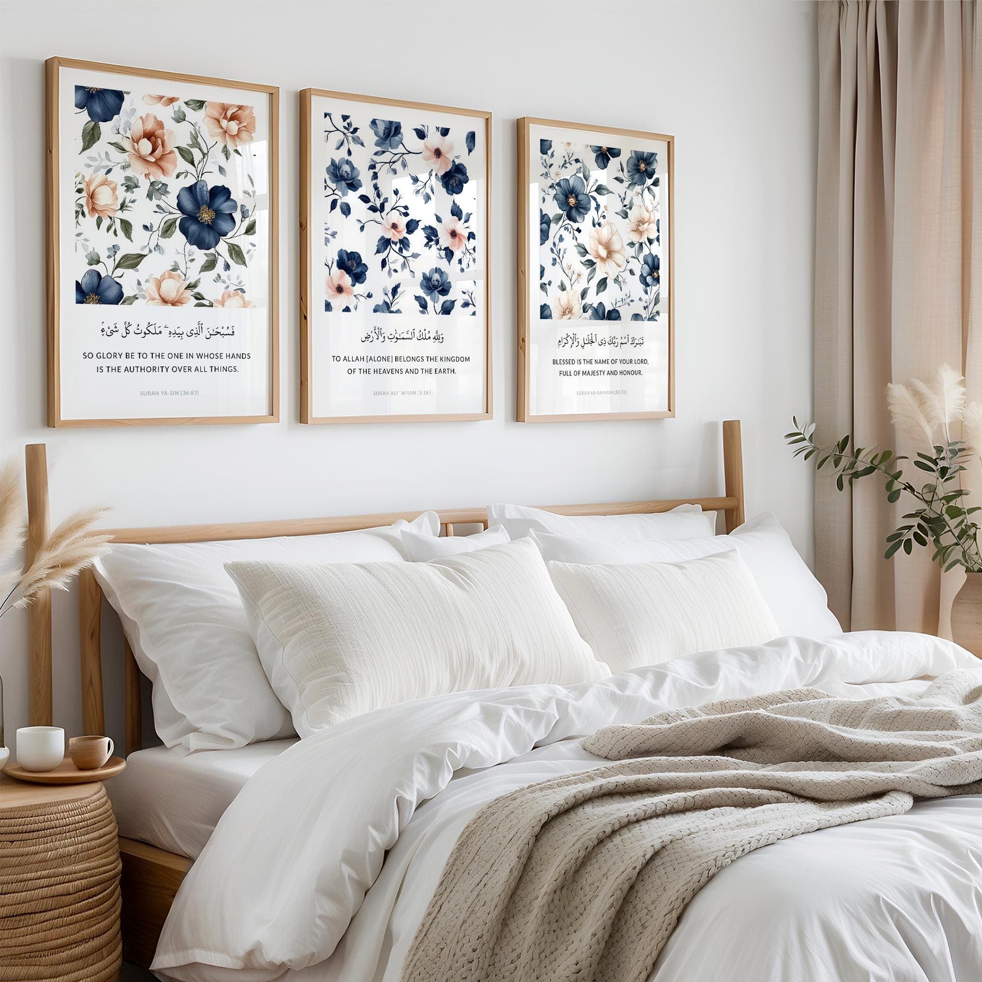 Set of 3 Islamic Wall Art Prints - Digital Download, Printable Muslim Posters & Prints, Islamic Gifts, Quran Verses Art in Navy Blue - image 3